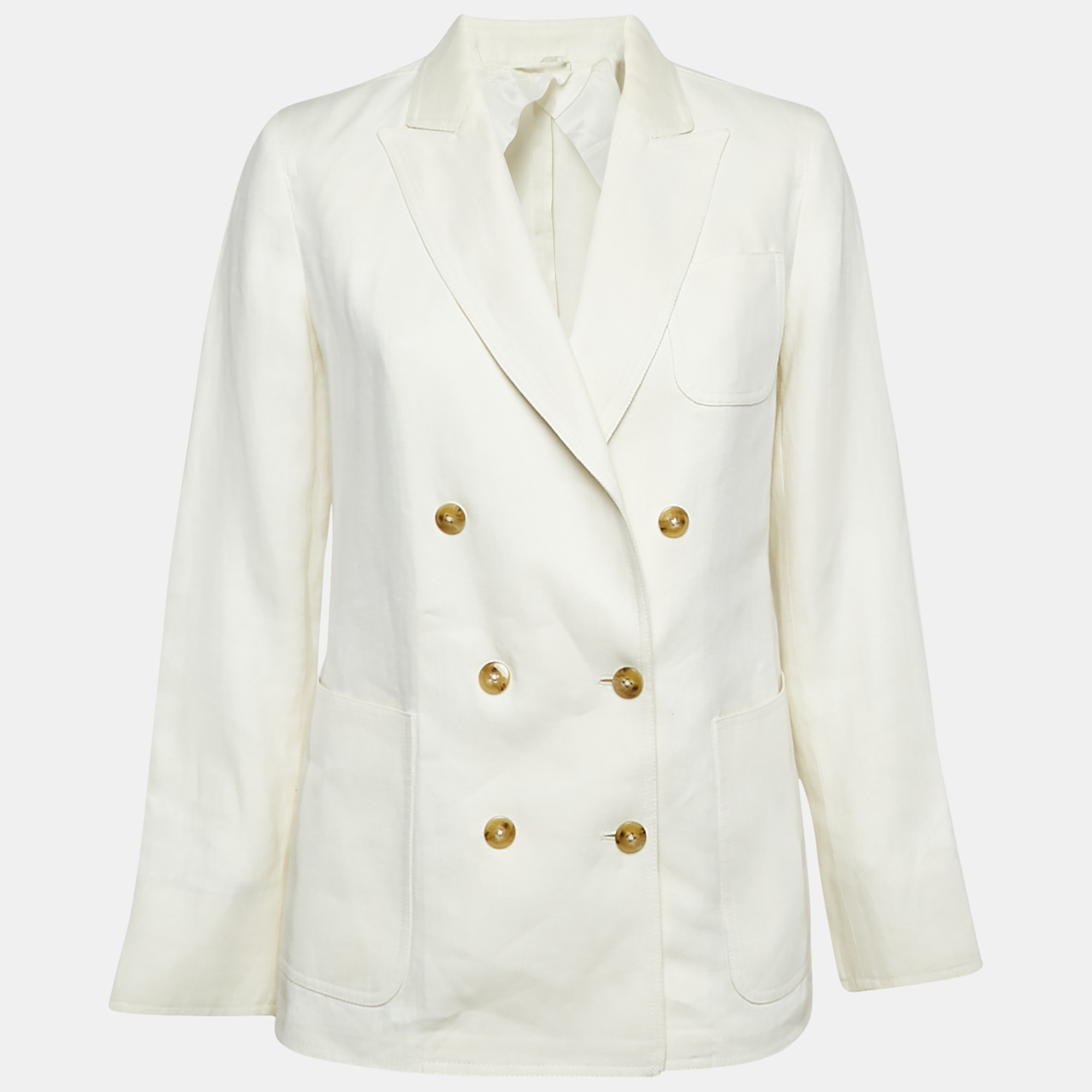 

Max Mara Off-White Linen Gabardine Double Breasted Blazer S