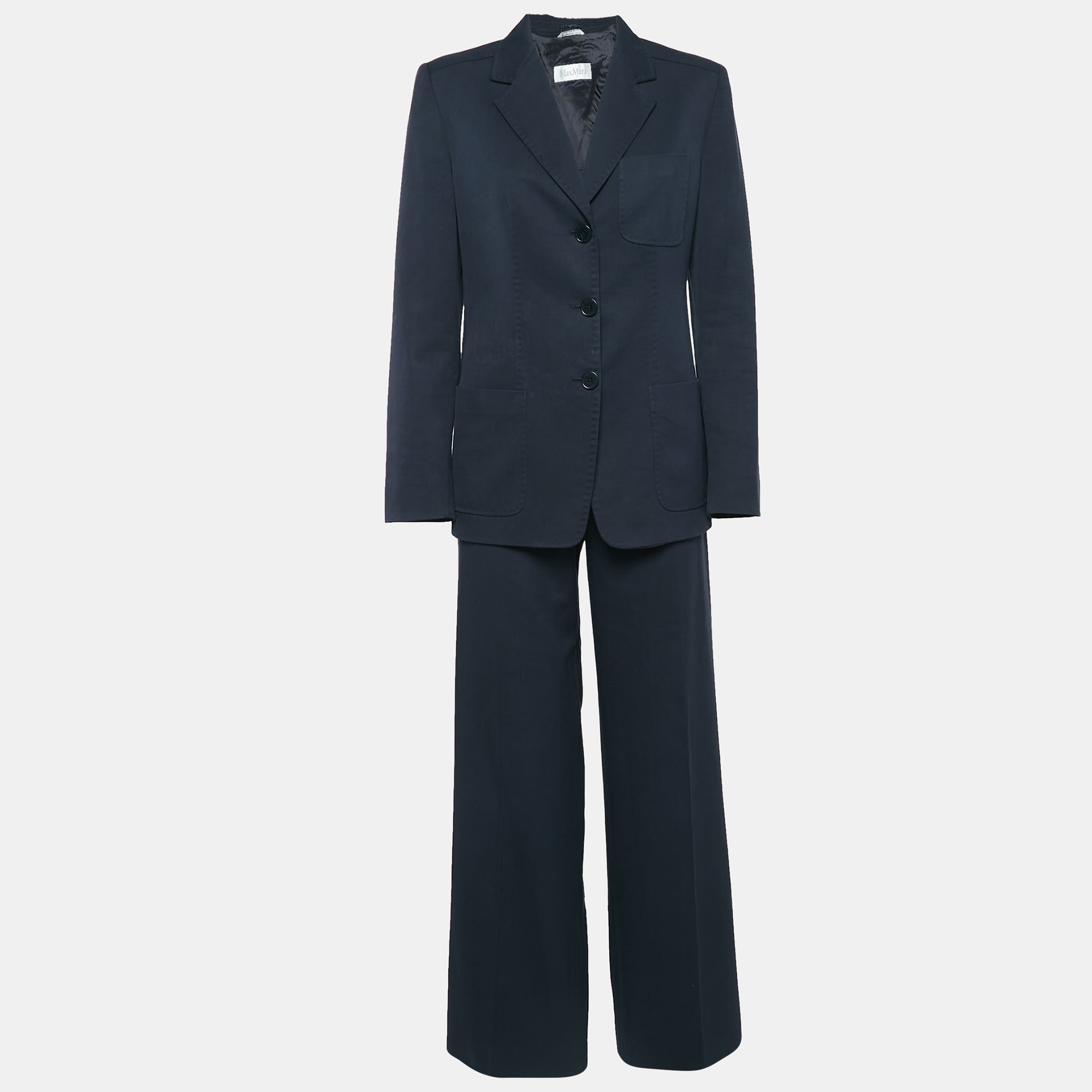 

Max Mara Navy Blue Gabardine Cotton Tailored Pants Suit M