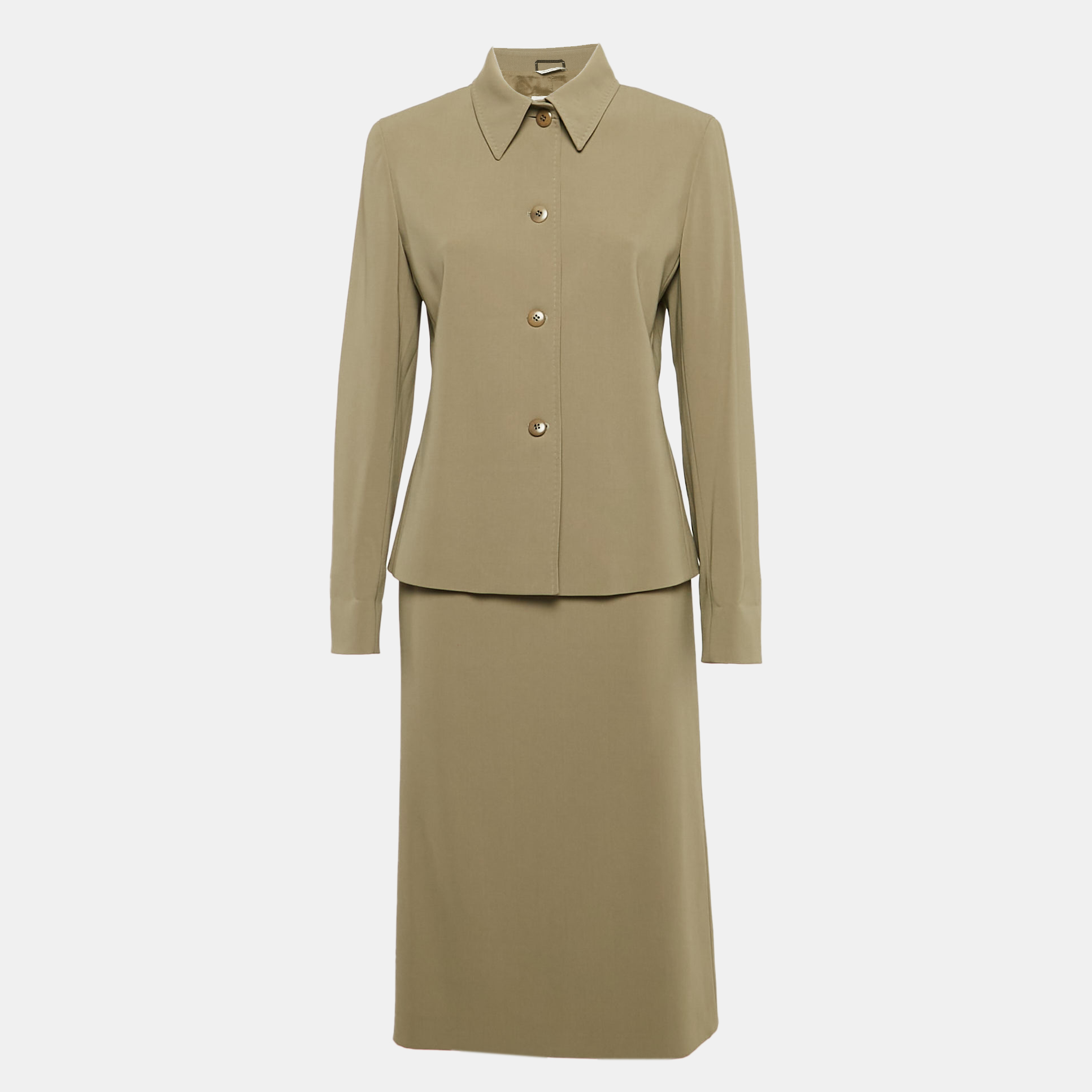 

Max Mara Olive Green Crepe Skirt Suit M