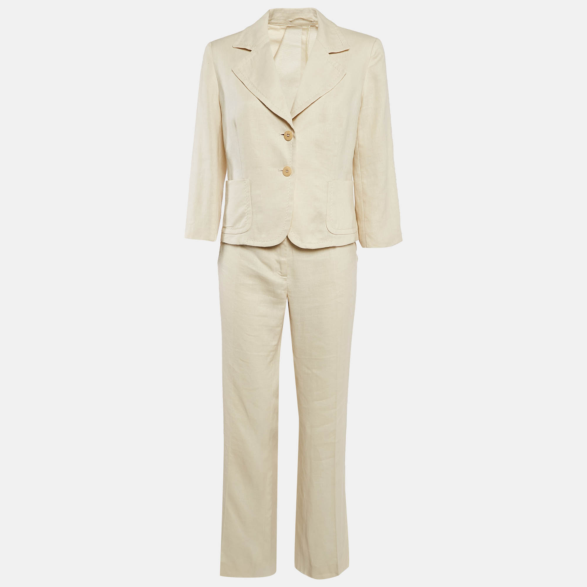 

Max Mara Cream Linen Single Breasted Pantsuit M