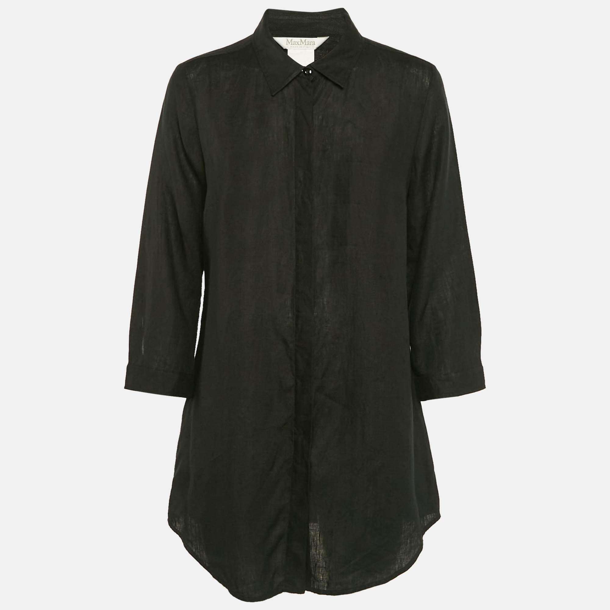 

Max Mara Black Linen Long Sleeve Tunic Shirt L