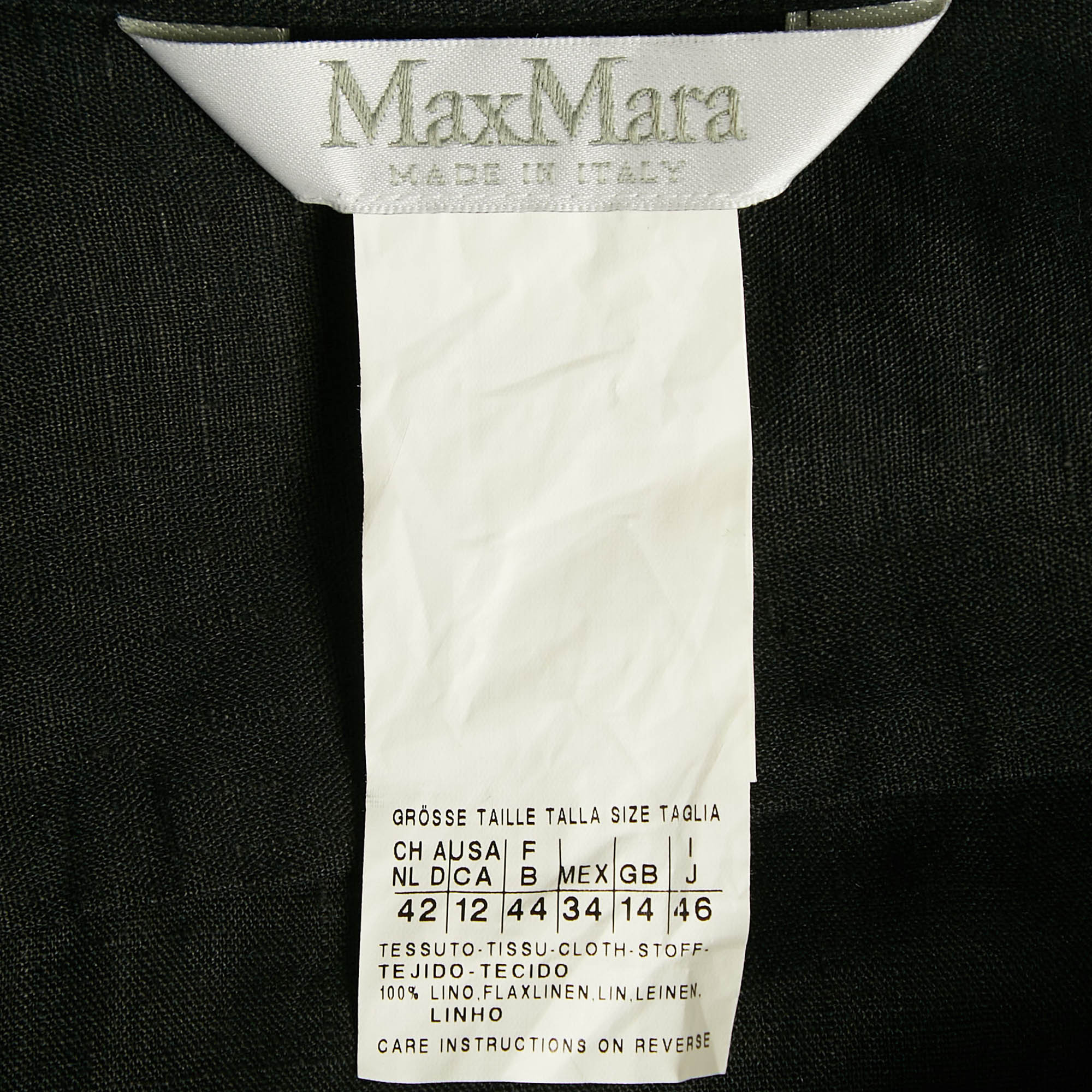 Max Mara Black Linen Long Sleeve Tunic Shirt L 