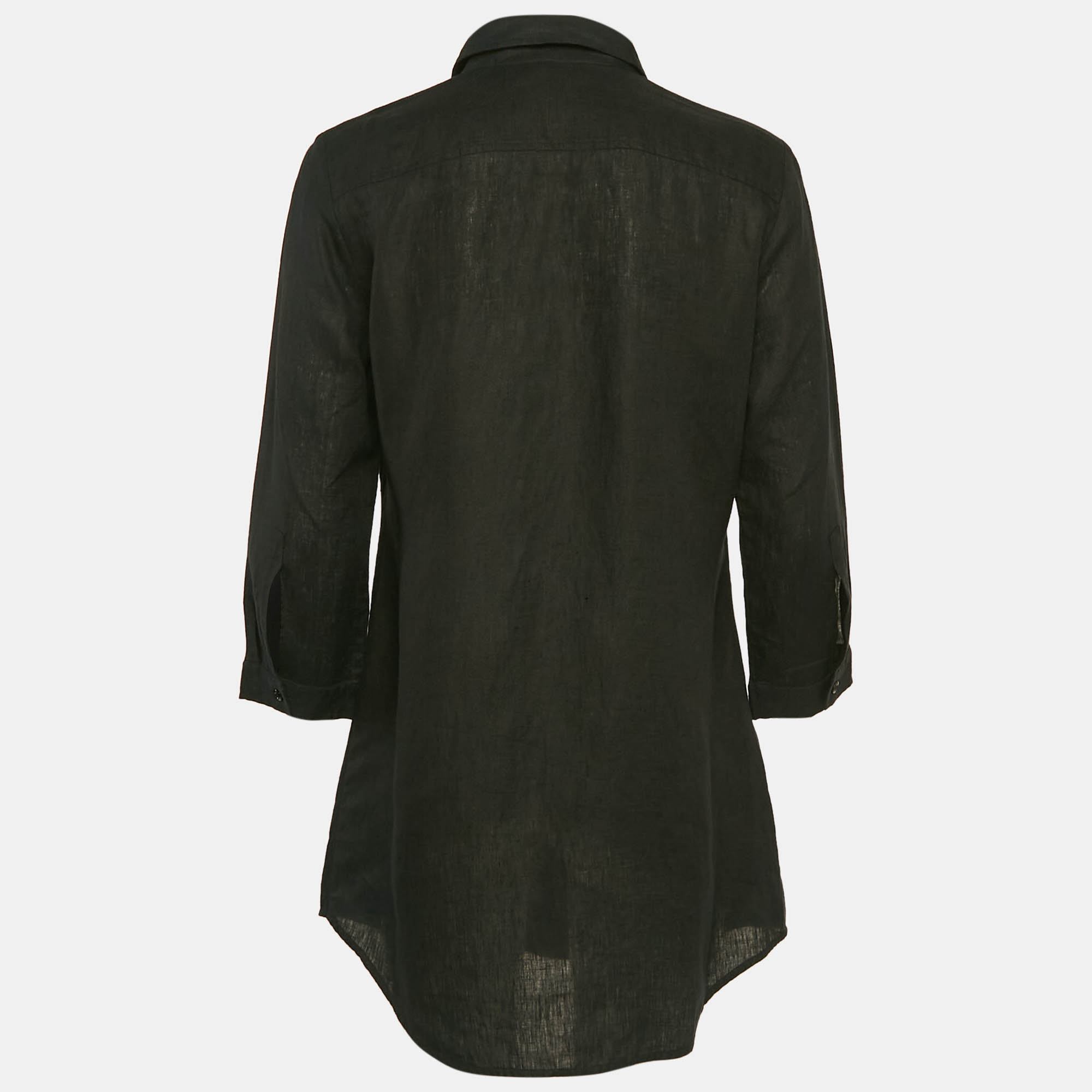 Max Mara Black Linen Long Sleeve Tunic Shirt L 