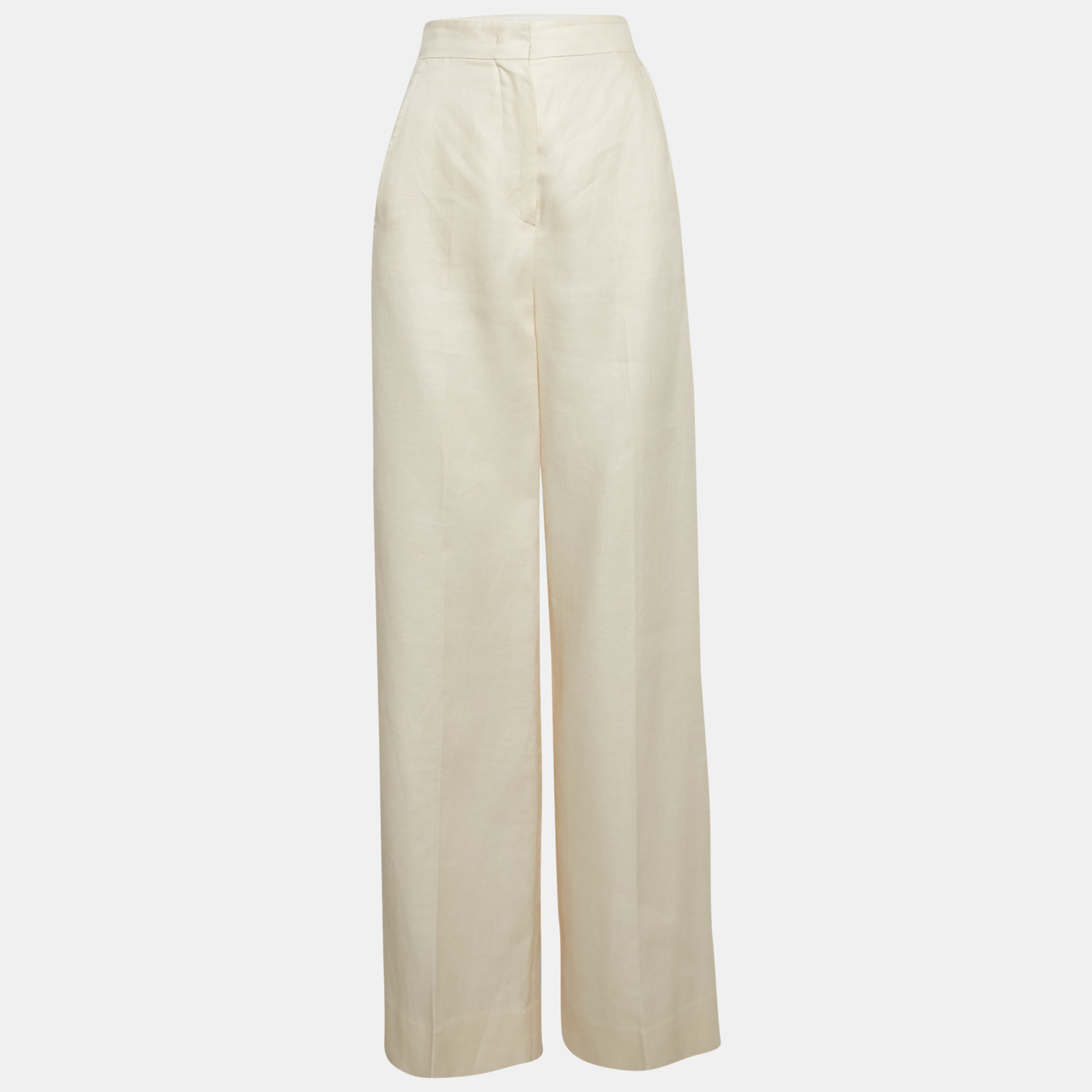 

Max Mara Cream Linen Wide Leg Trousers S