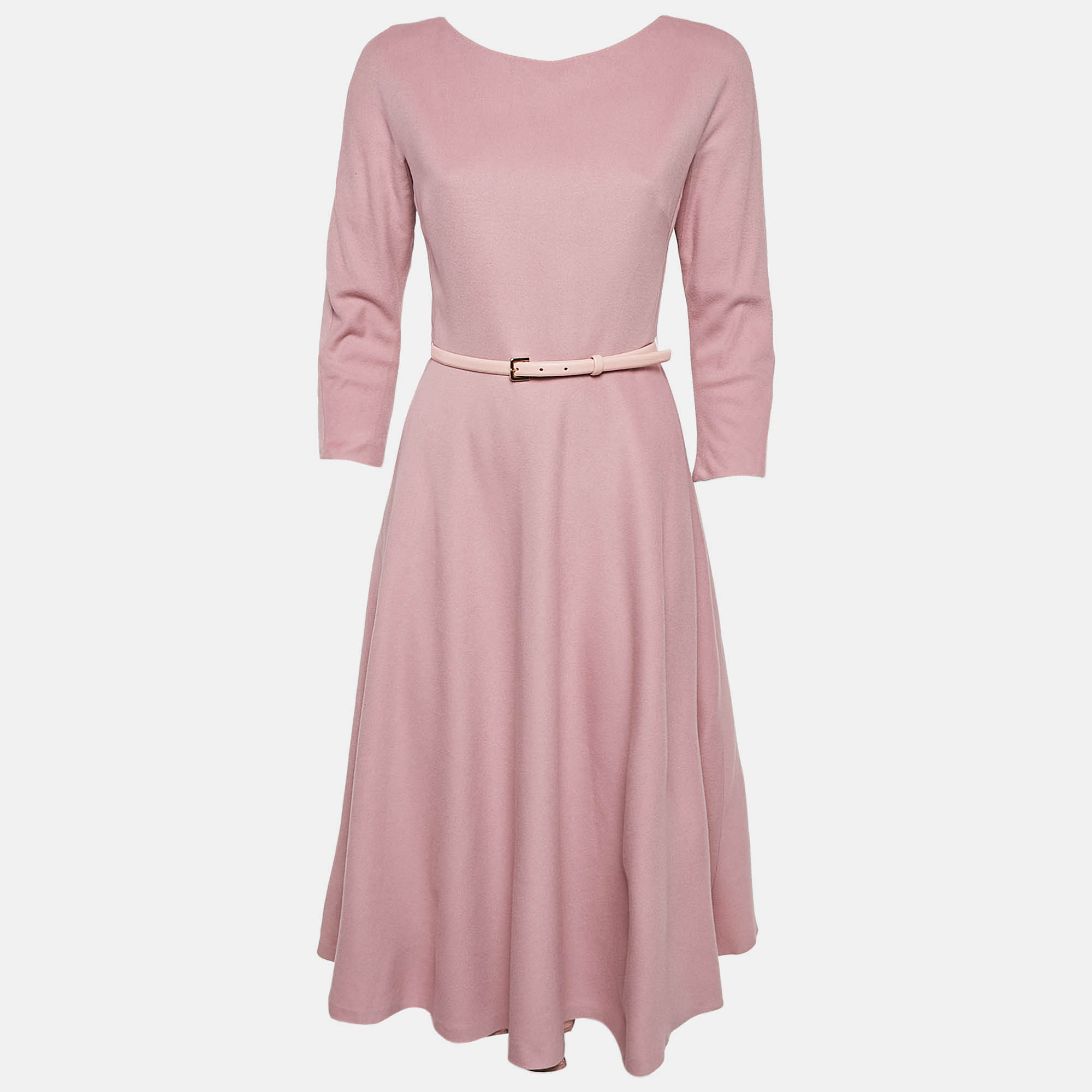 

Max Mara Pink Camel Wool Belted Midi Dress S