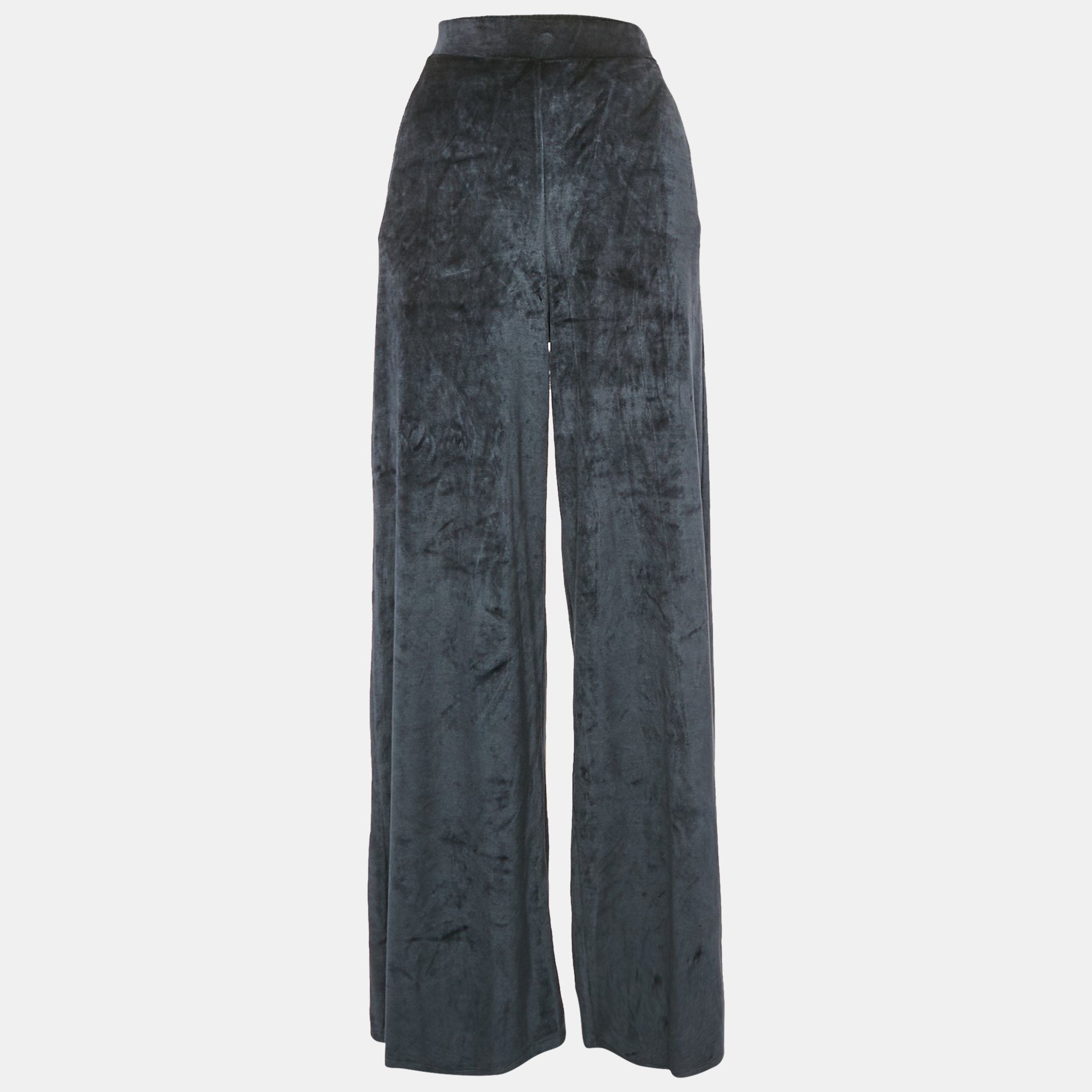 

Max Mara Navy Blue Velvet Knit Wide Leg Pants M