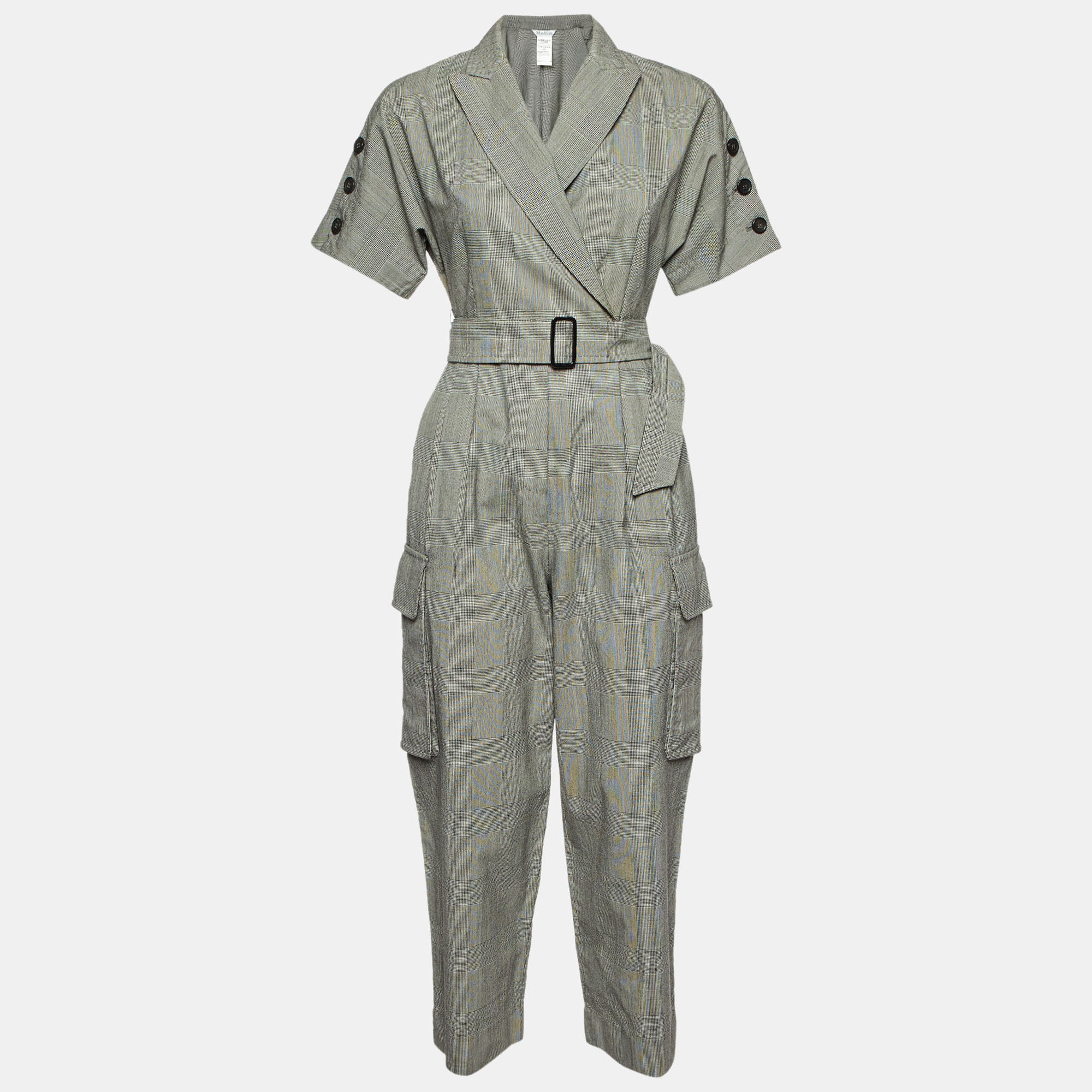 

Max Mara Grey Check Virgin Wool Belted Jumpsuit S