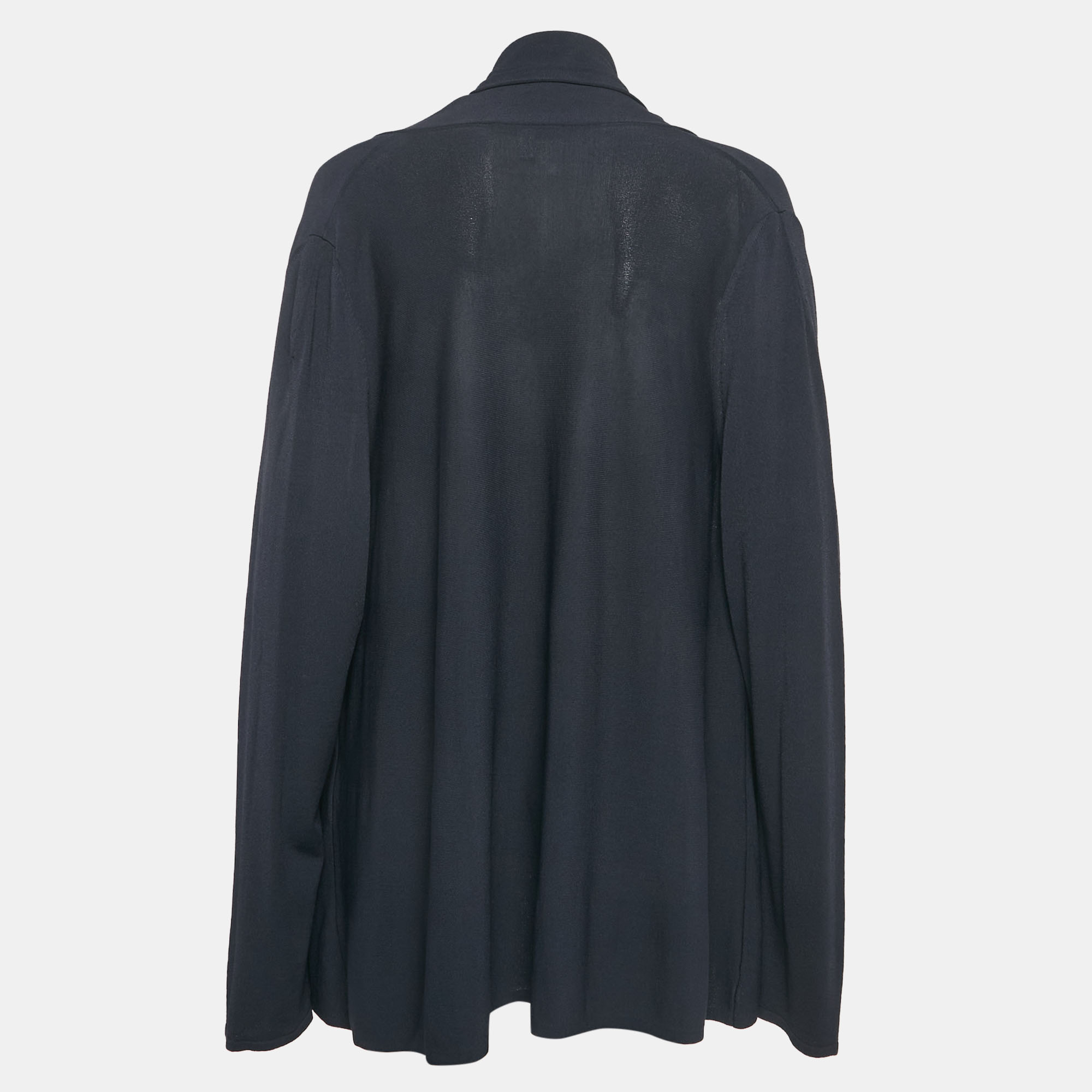 Max Mara Navy Blue Stretch Knit Long Open Front Cardigan XL 