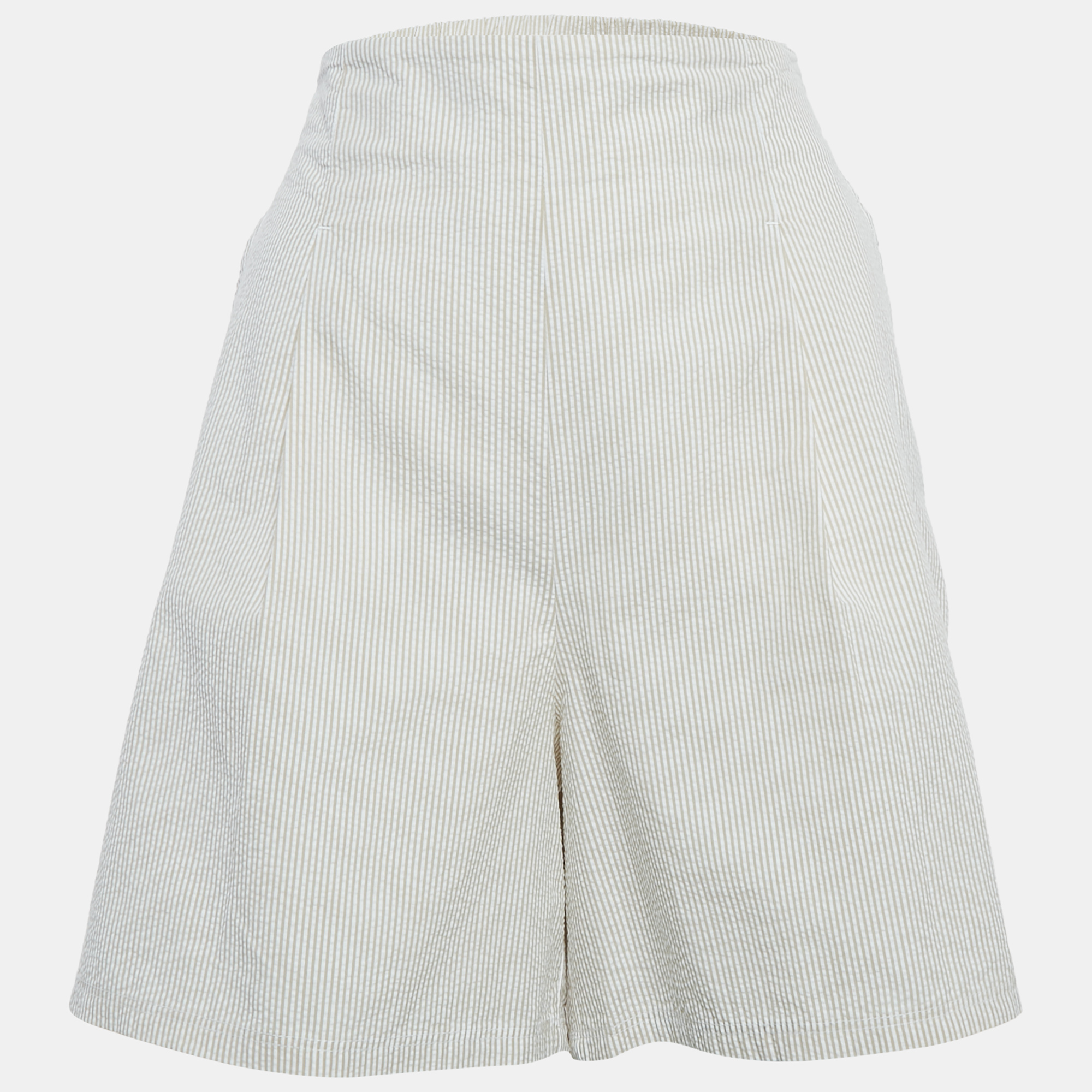 

Max Mara Grey Striped Seersucker Shorts L, Brown