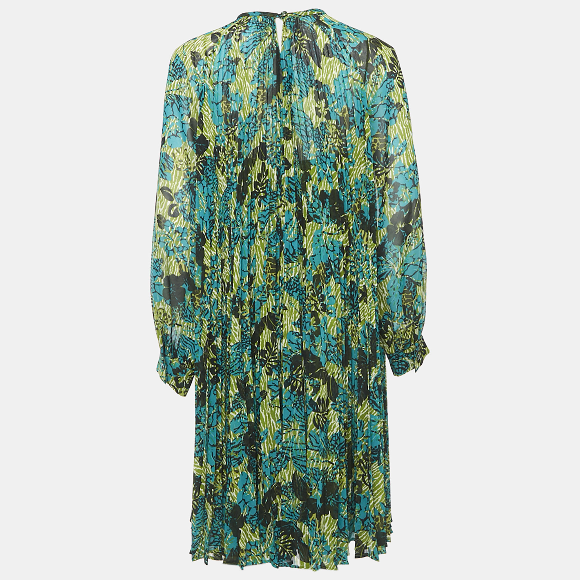 Max Mara Green/Multicolor Printed Crepe Pleated Midi Dress M 