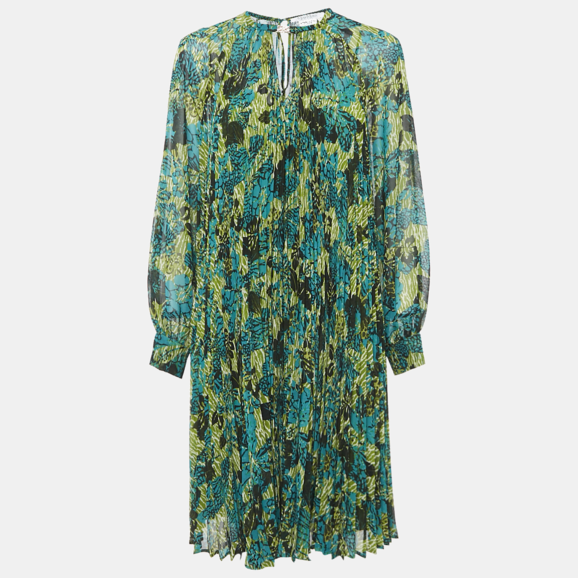 

Max Mara Green/Multicolor Printed Crepe Pleated Midi Dress M