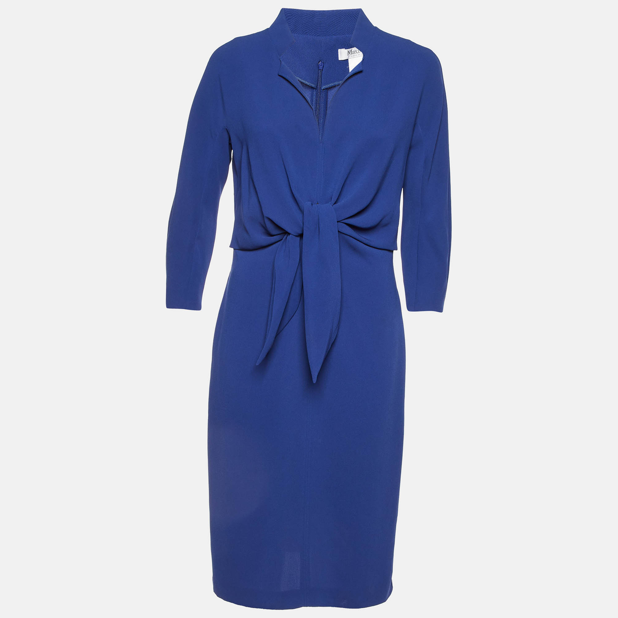 

Max Mara Blue Crepe Tie-Up Detail Midi Dress M