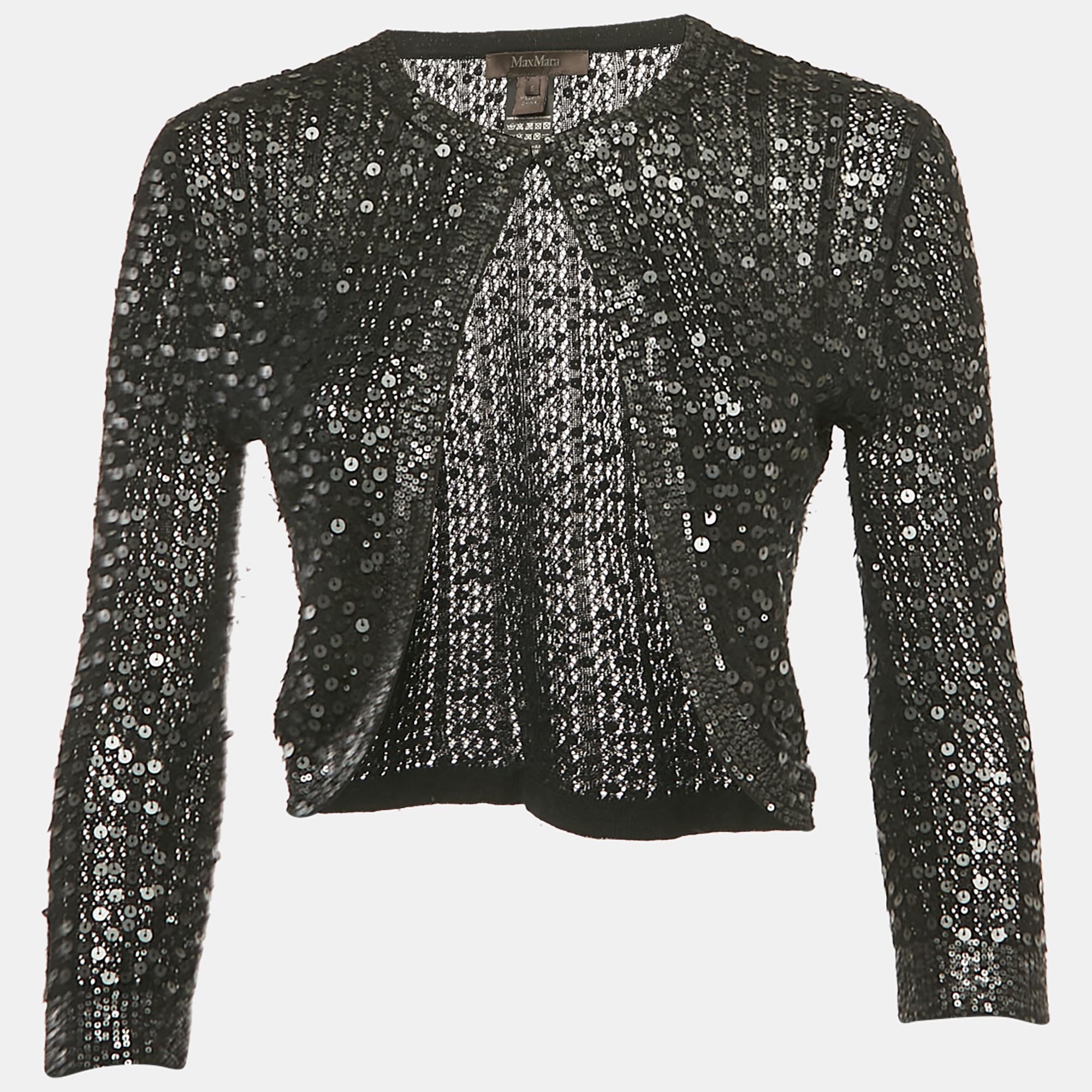 

Max Mara Black Sequin Knit Cardigan S