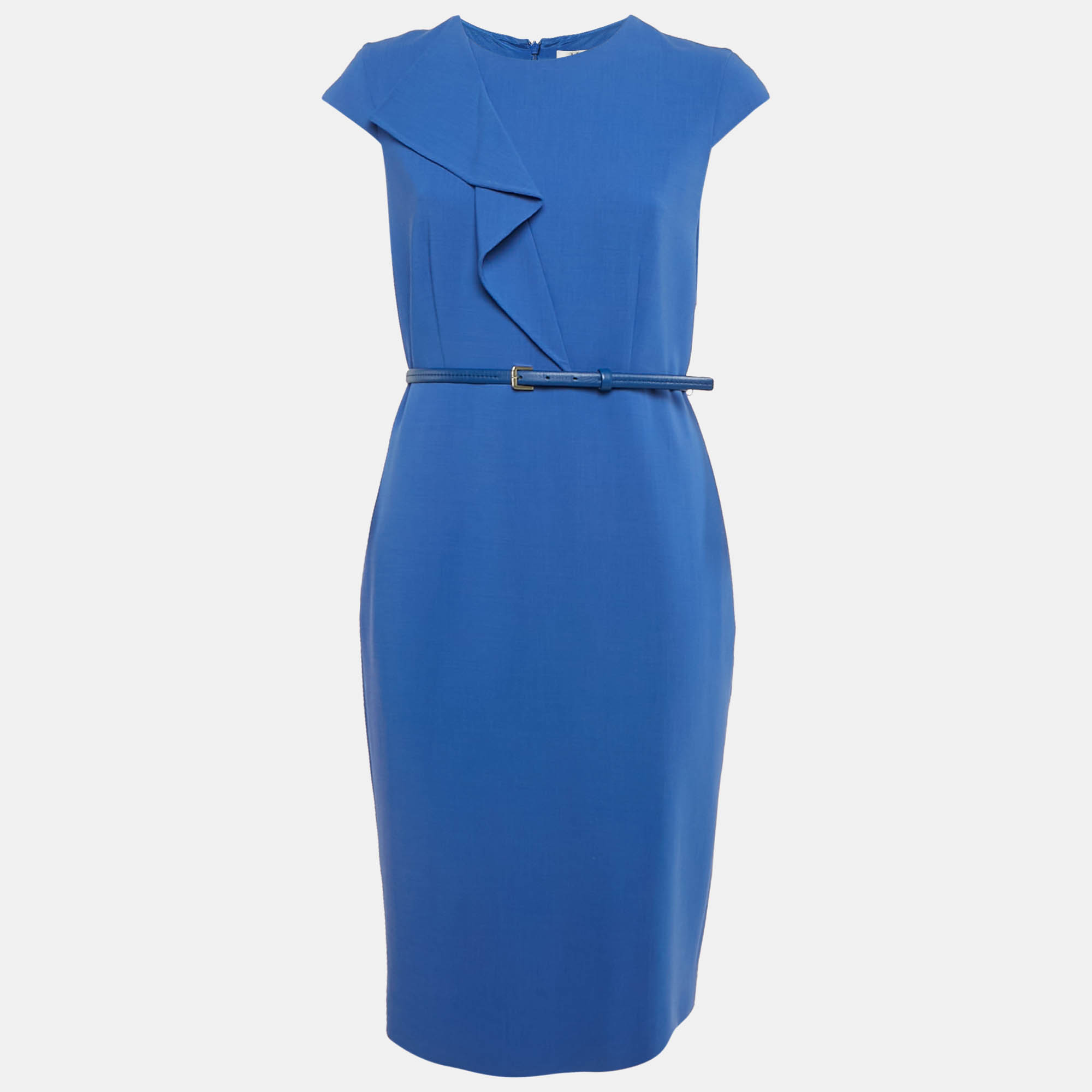 

Max Mara Blue Wool Belted Midi Dress L