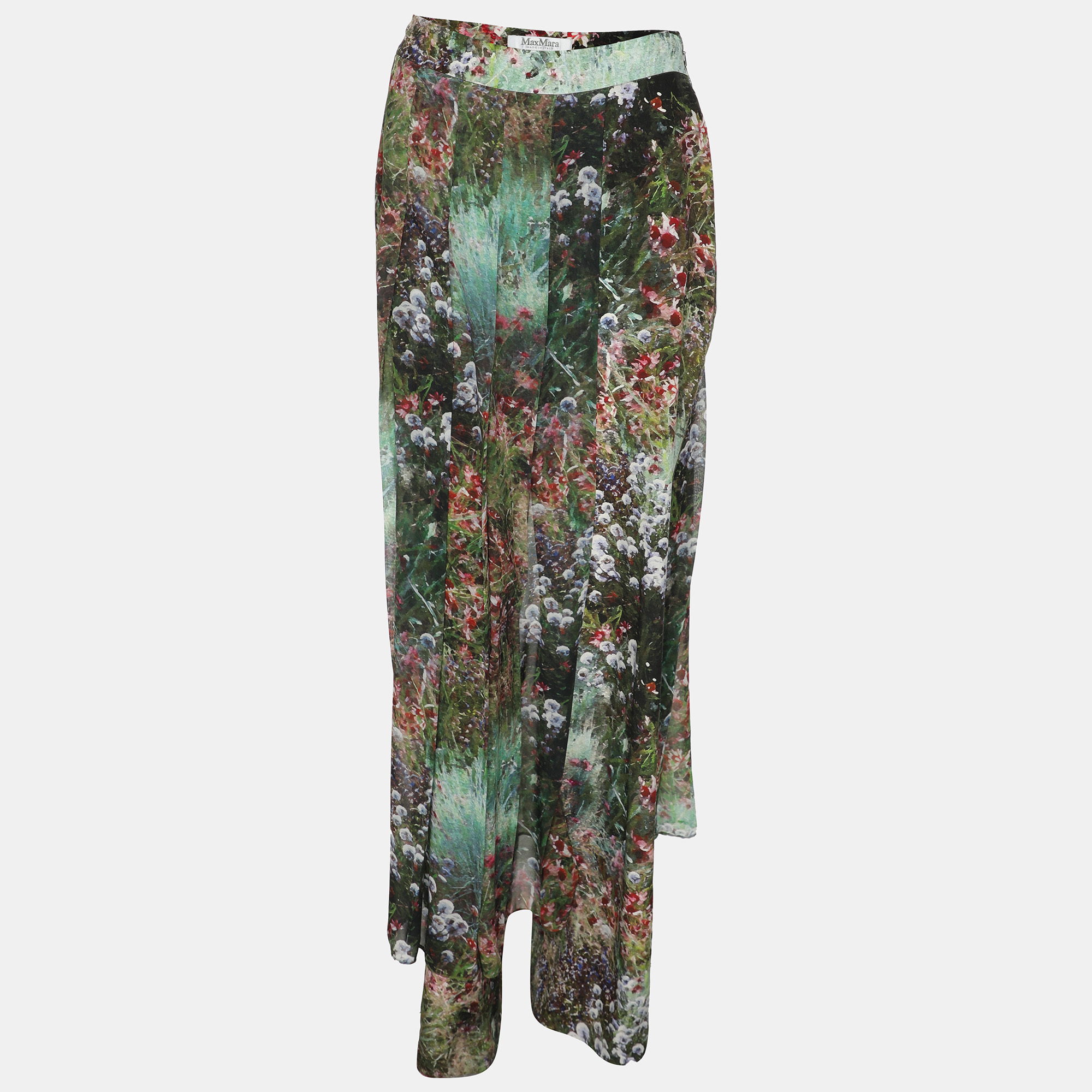 

Max Mara Green Floral Printed Silk Canneti Pants S