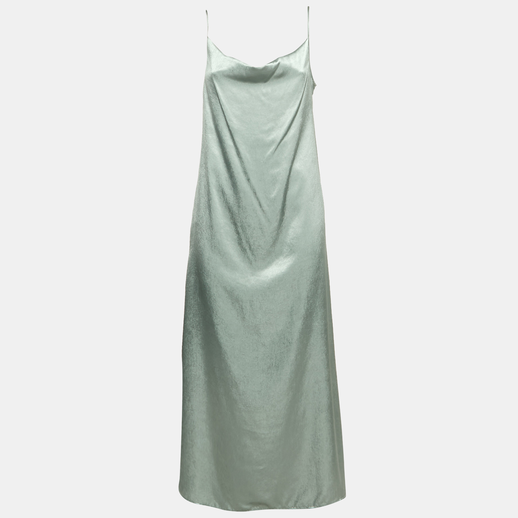 

Max Mara Leisure Metallic Grey Satin Strappy Maxi Dress M