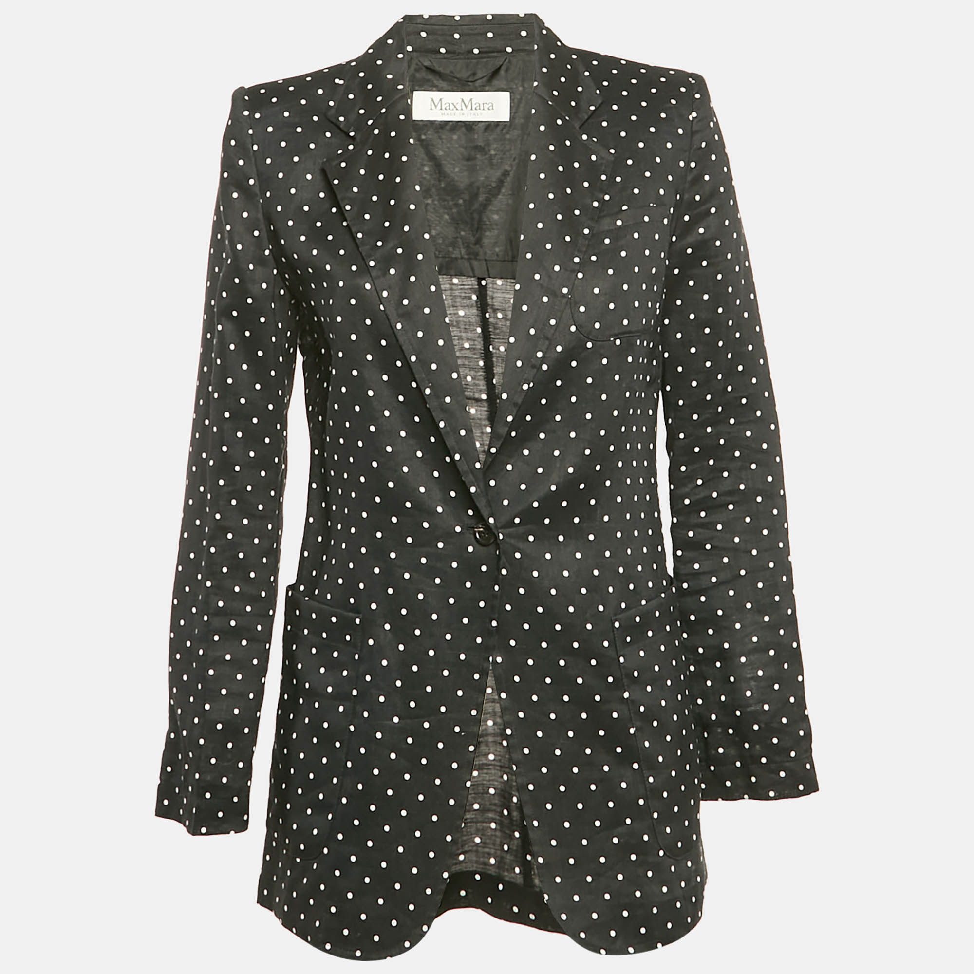 

Max Mara Black Dotted Ramie Single Breasted Blazer M