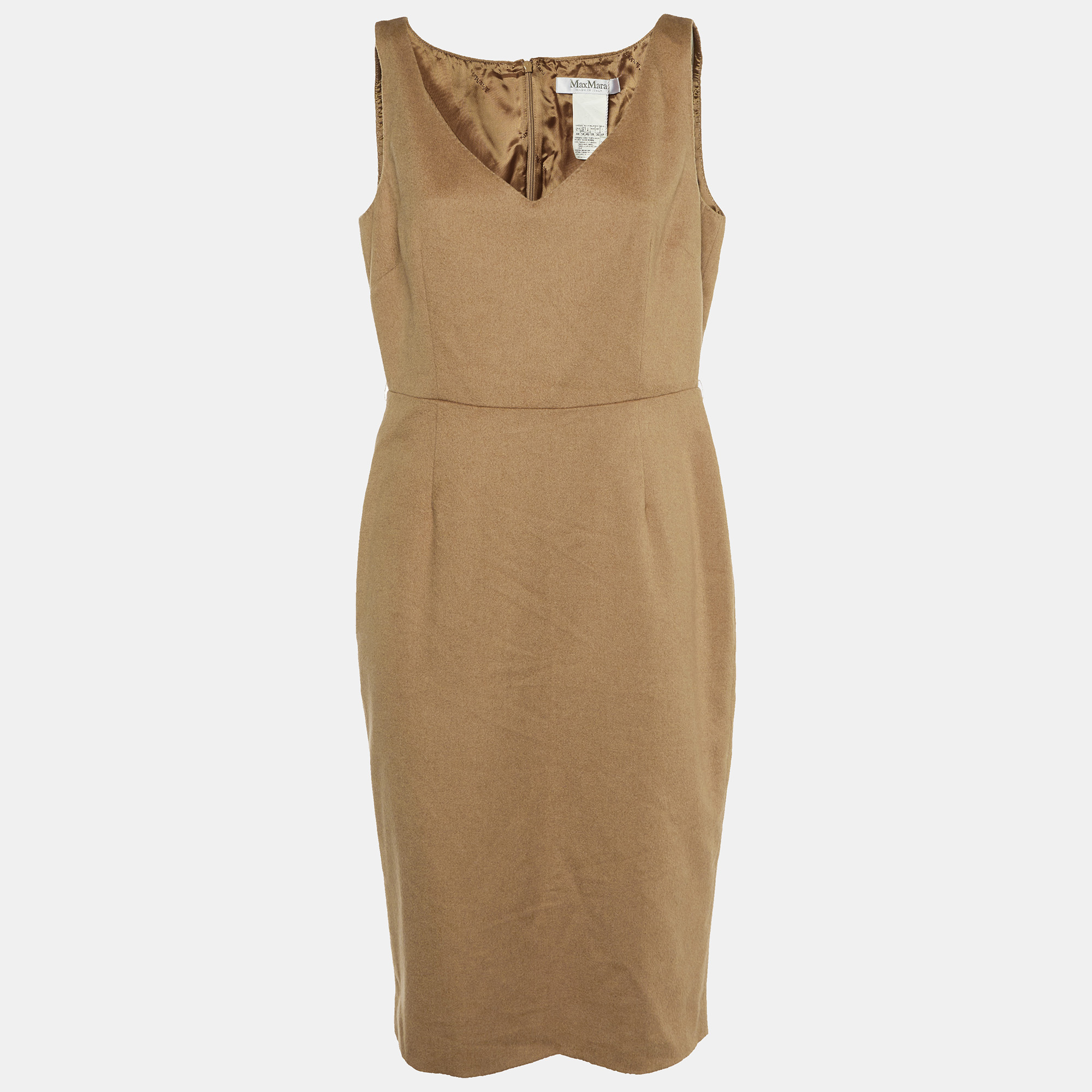 

Max Mara Light Brown Camel Hair Sleeveless Sheath Dress L