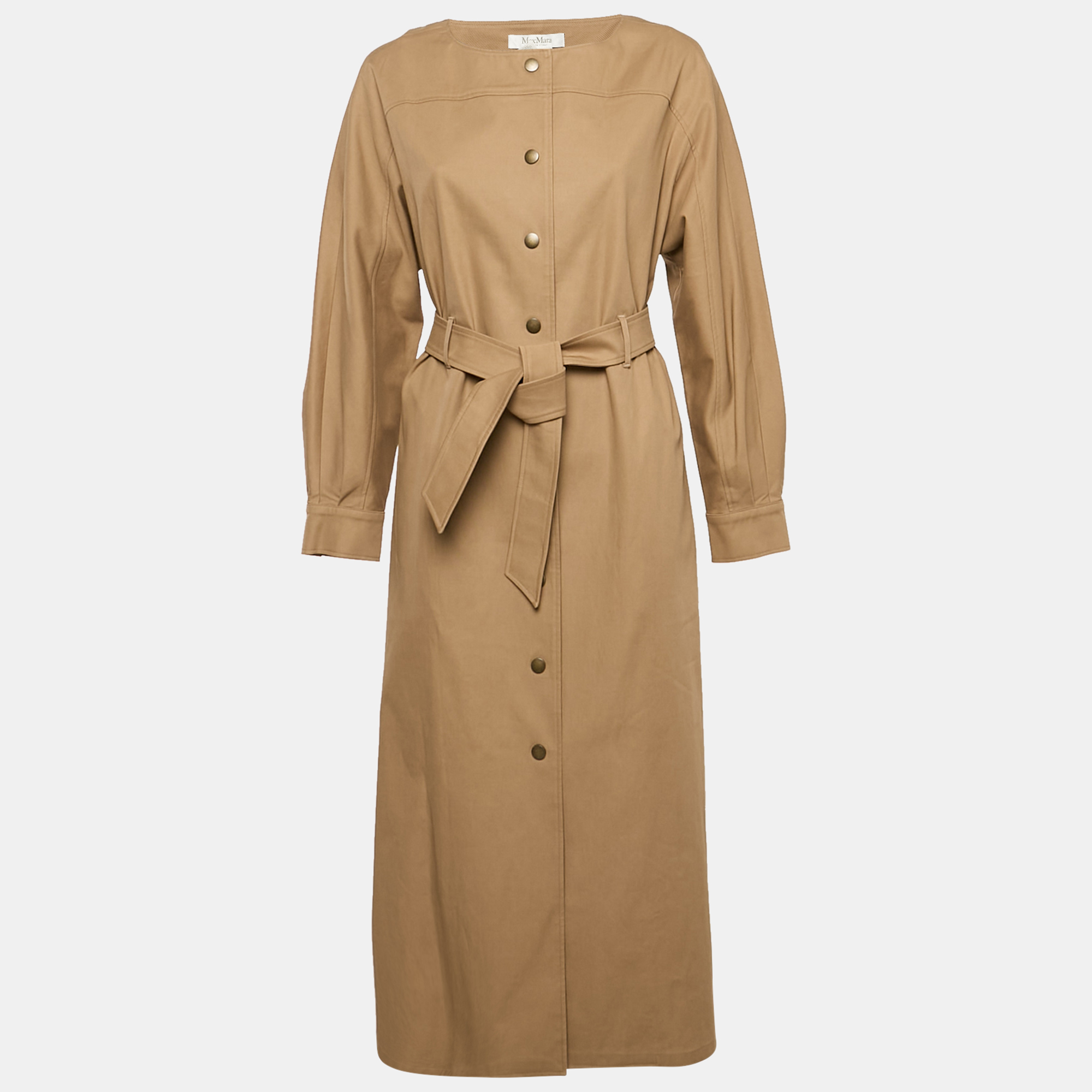 

Max Mara Beige Gabardine Belted Midi Dress M