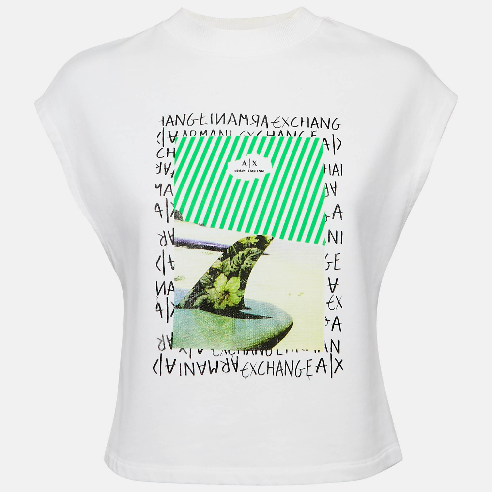 

Max Mara White Printed Cotton Knit Crew Neck Crop Top XS