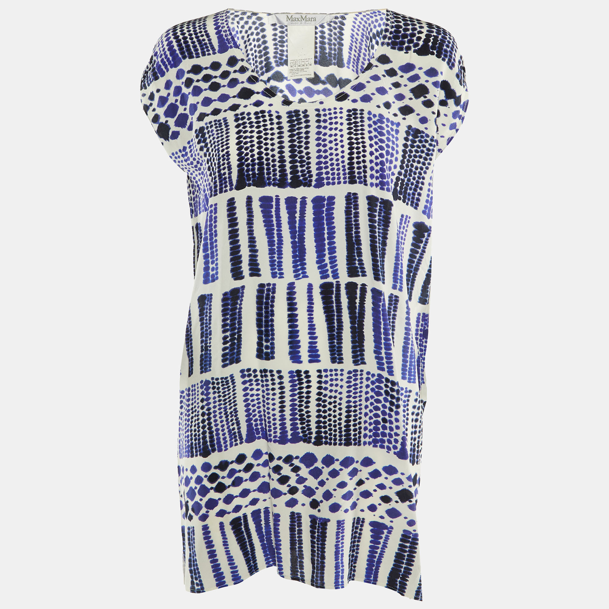 

Max Mara Navy Blue & White Printed Silk Tunic S