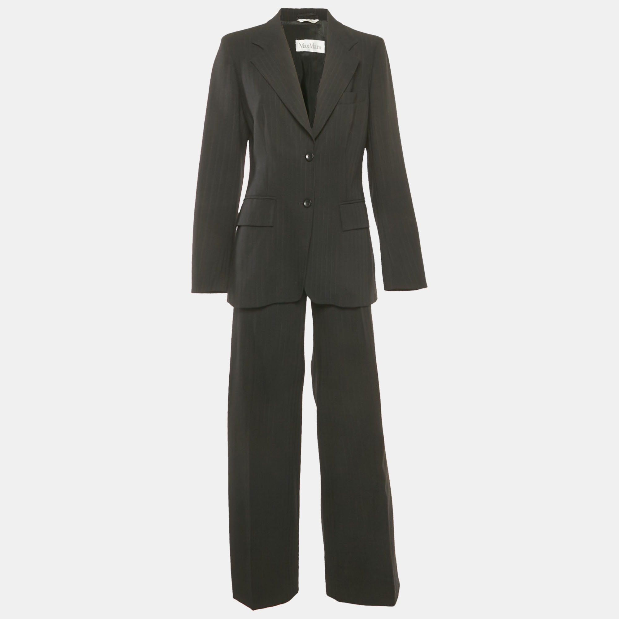

Max Mara Black Pinstriped Wool Suit M