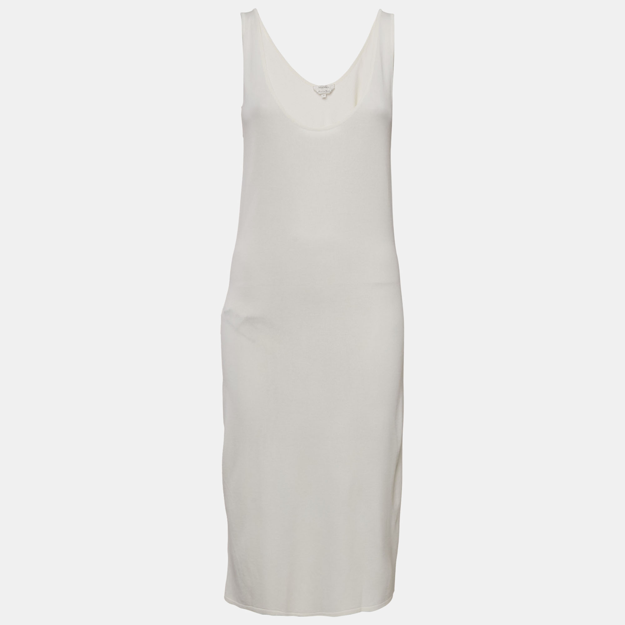 

Max Mara White Stretch Knit Sleeveless Midi Dress M