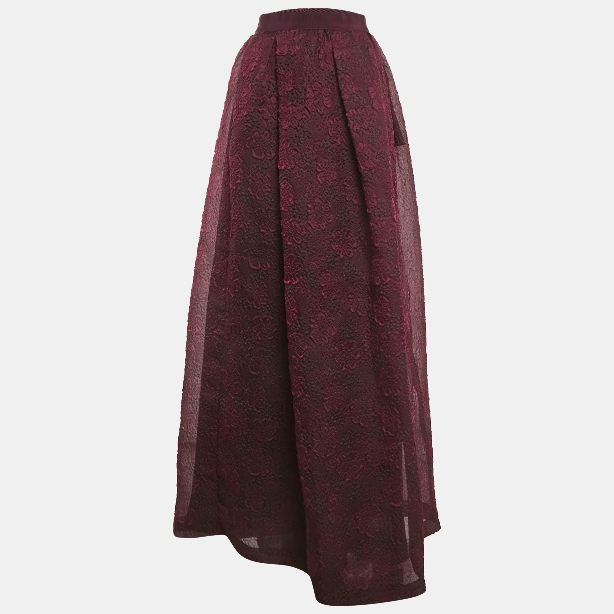 

Max Mara Burgundy Floral Embossed Organza Silk Maxi Skirt M