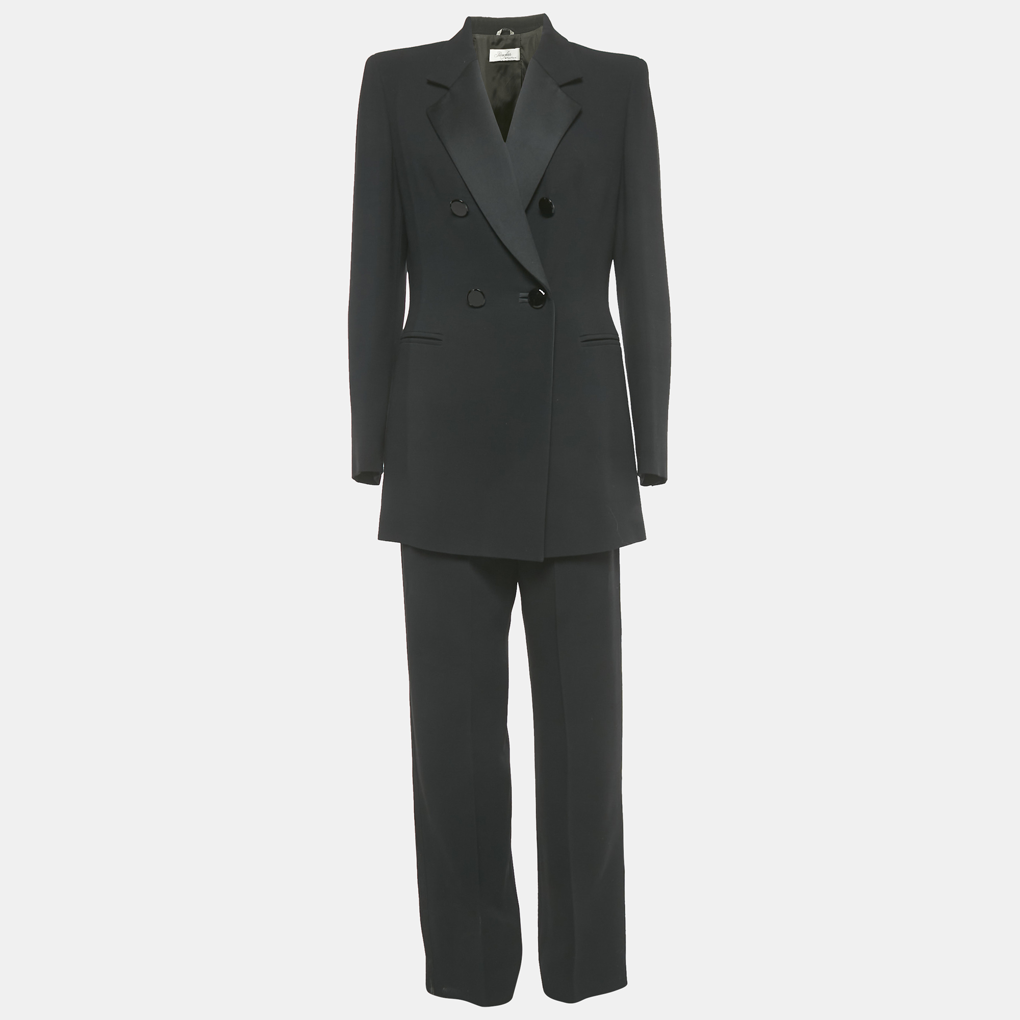 Pre-owned Max Mara Pinanoforte Di Black Crepe Double Breasted Suit M