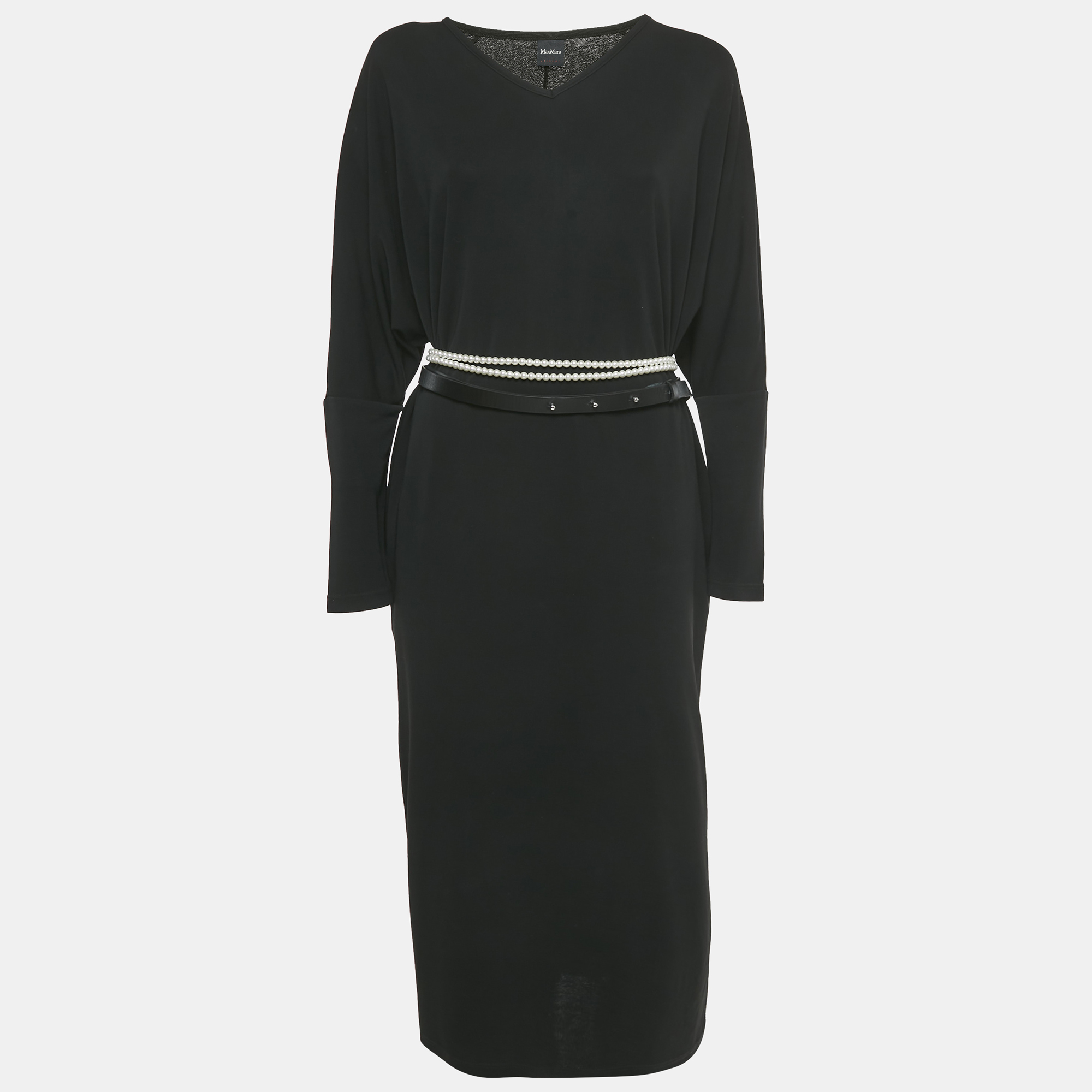 

Max Mara Leisure Black Jersey V-Neck Midi Dress L