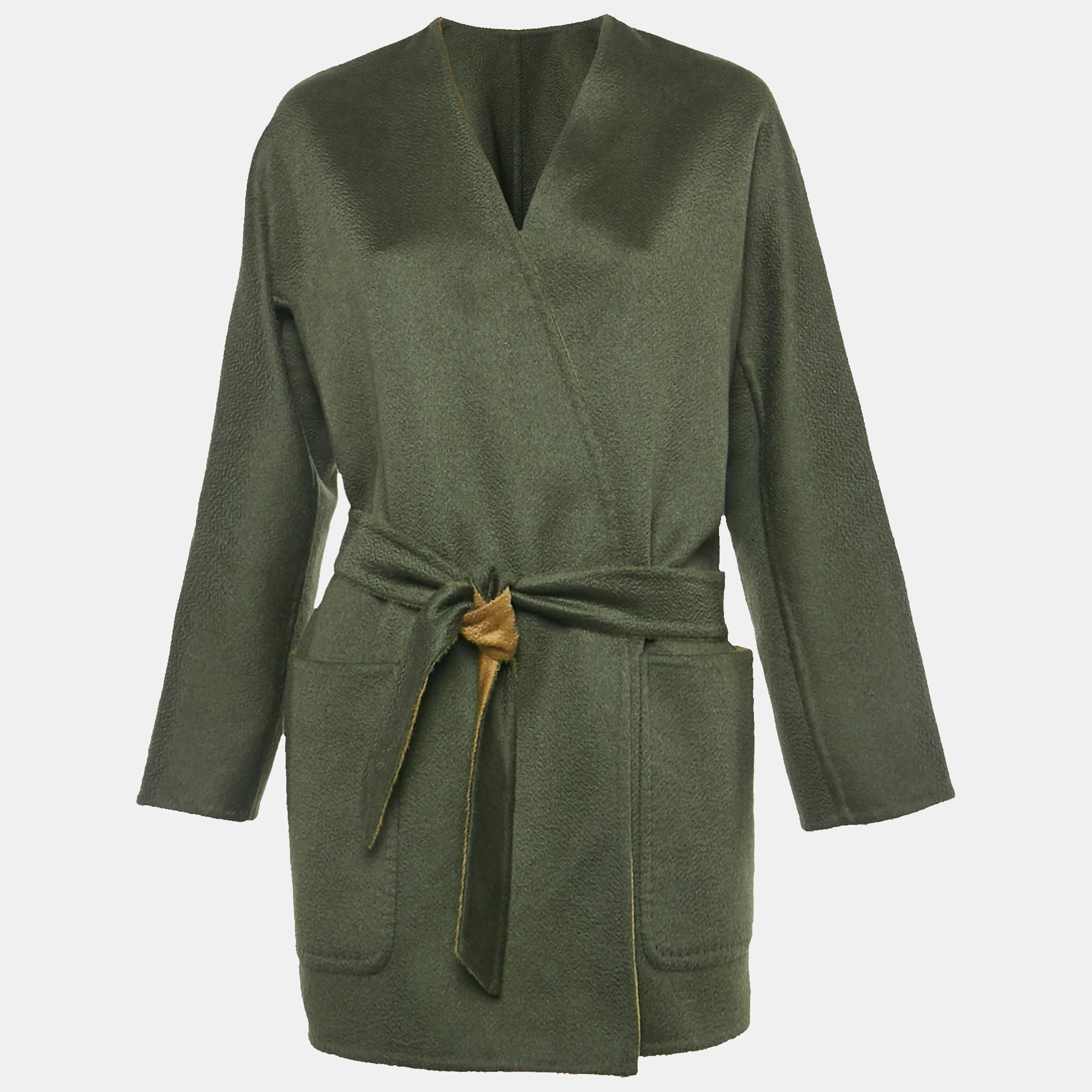 Pre-owned Max Mara Olive Green Cashmere Reversible Short Coat S