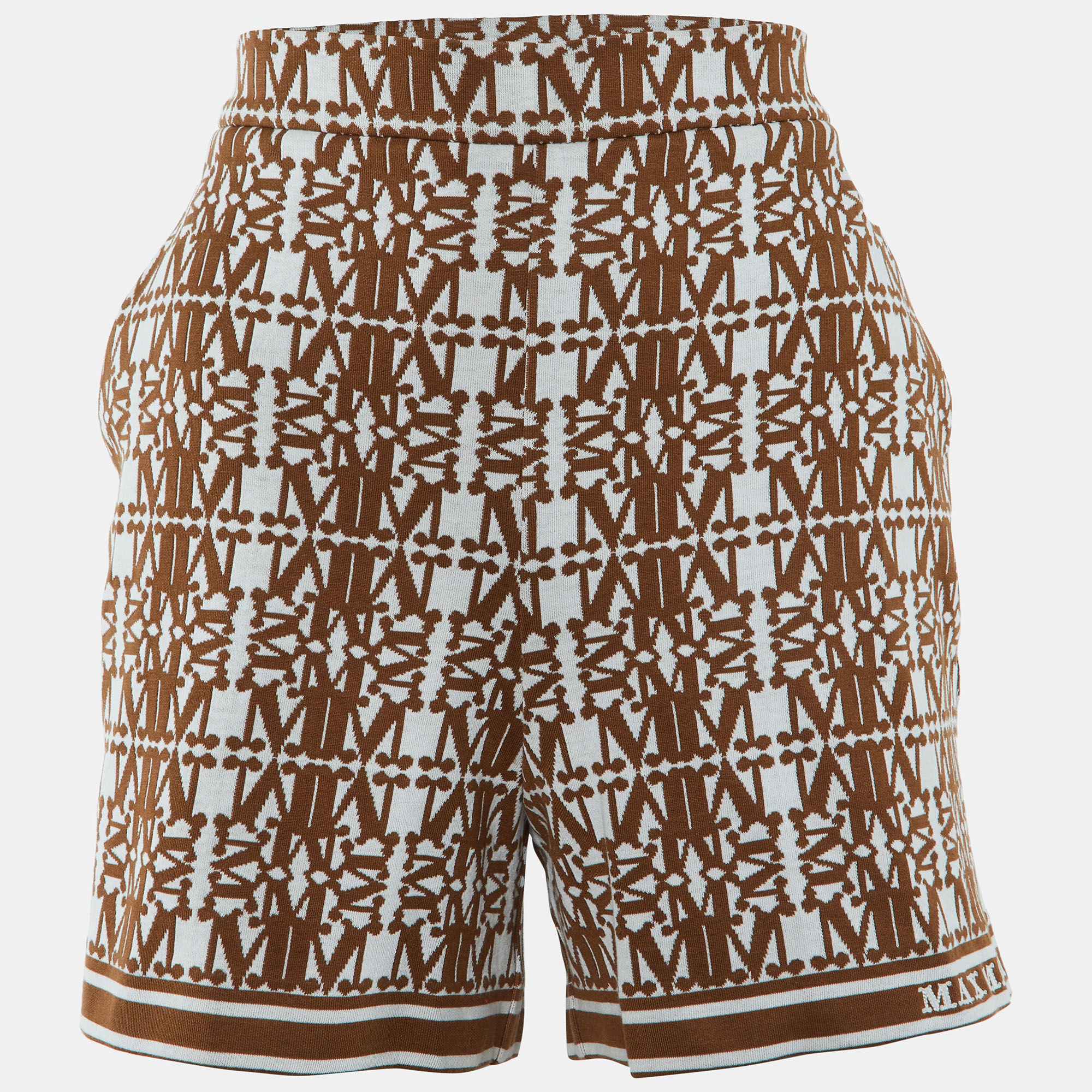 Pre-owned Max Mara Brown Logo Pattern Knit Anagni Shorts L