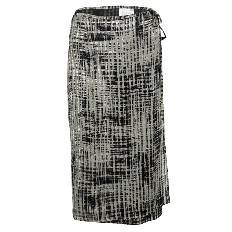 Pre Owned Max Mara Beige and Black Textured Wrap Skirt M