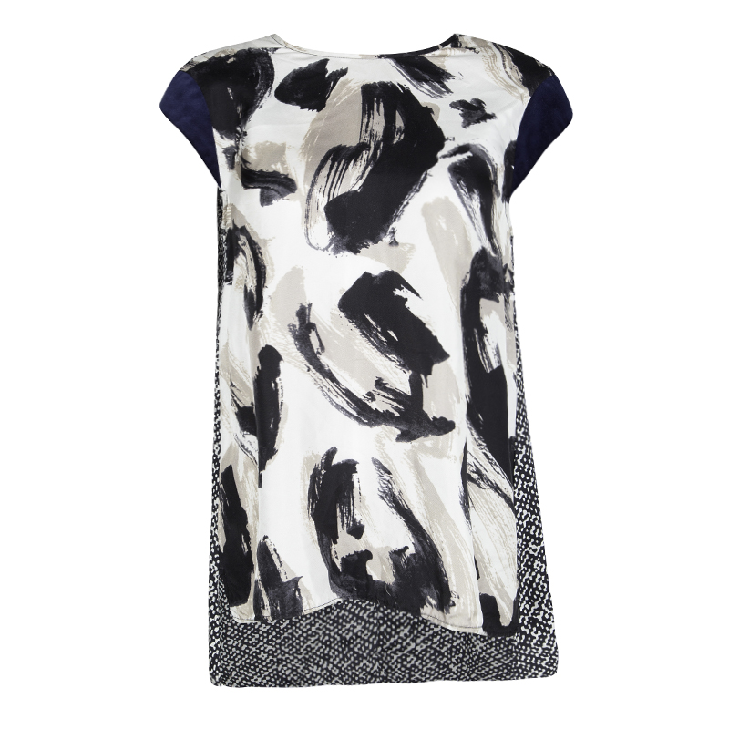 Pre Owned Max Mara Multicolor Printed Velvet Cap Sleeve Detail High Low Bosforo Top M