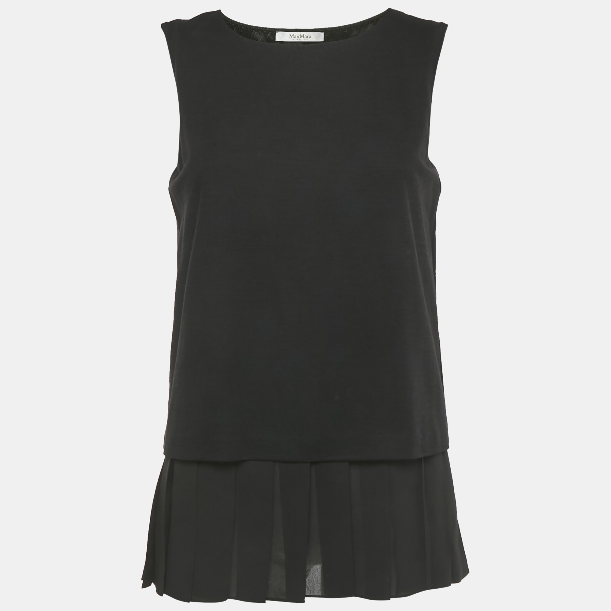 

Max Mara Black Stretch Crepe and Pleated Chiffon Top S