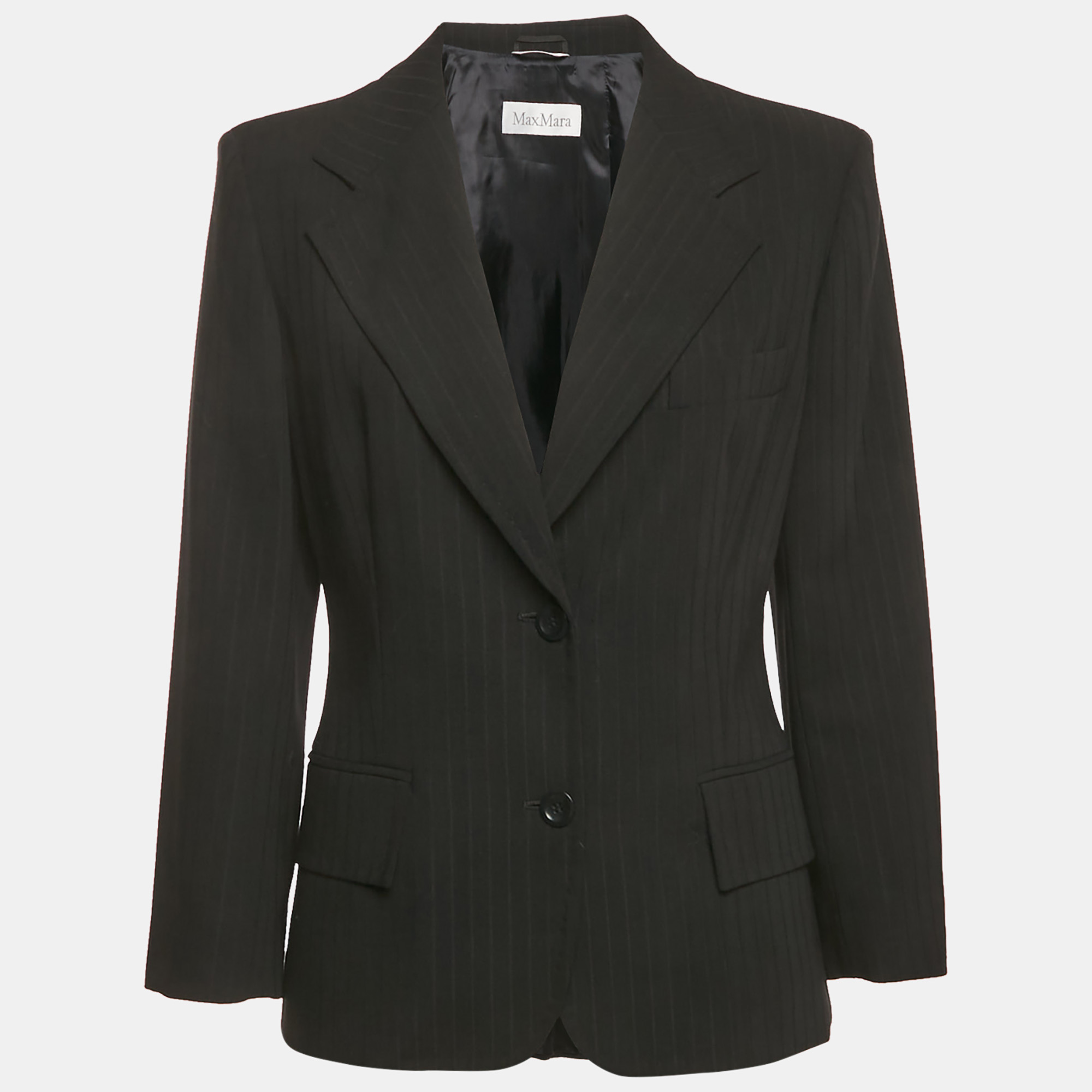 Pre-owned Max Mara Black Pinstriped Wool Tailored Blazer L