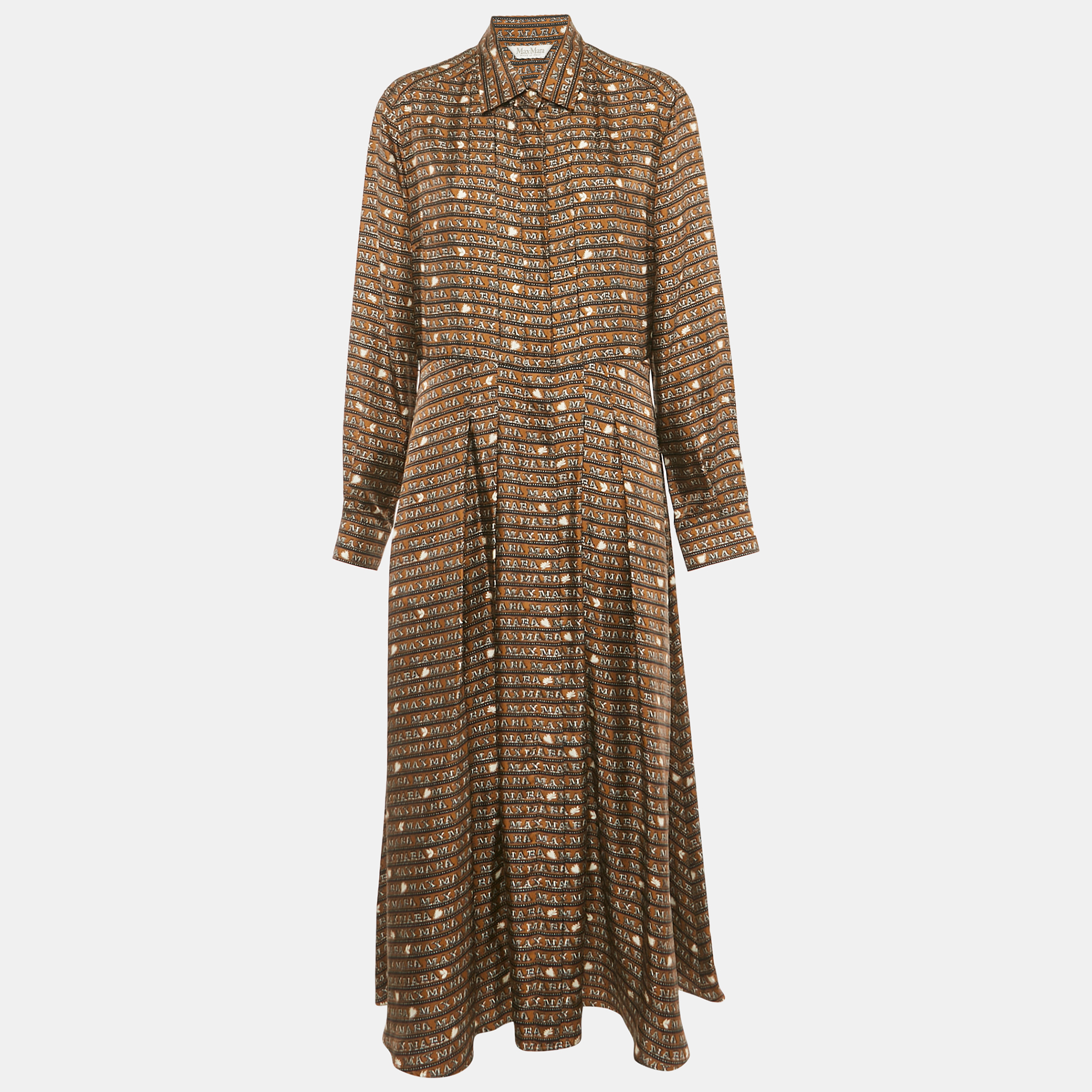 Pre-owned Max Mara Brown Printed Silk Emmy Midi Dress Xl