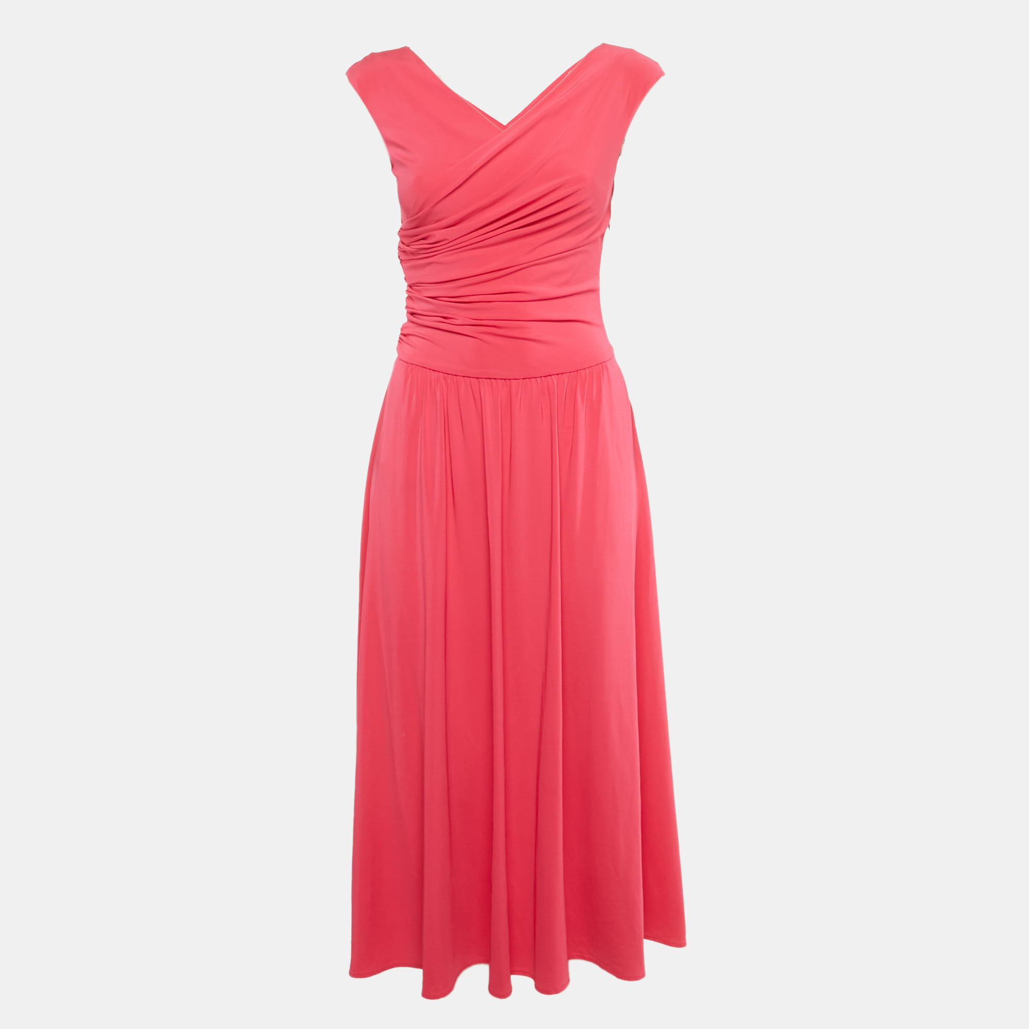 

Max Mara Studio Pink Jersey Ruched Detail Midi Dress S