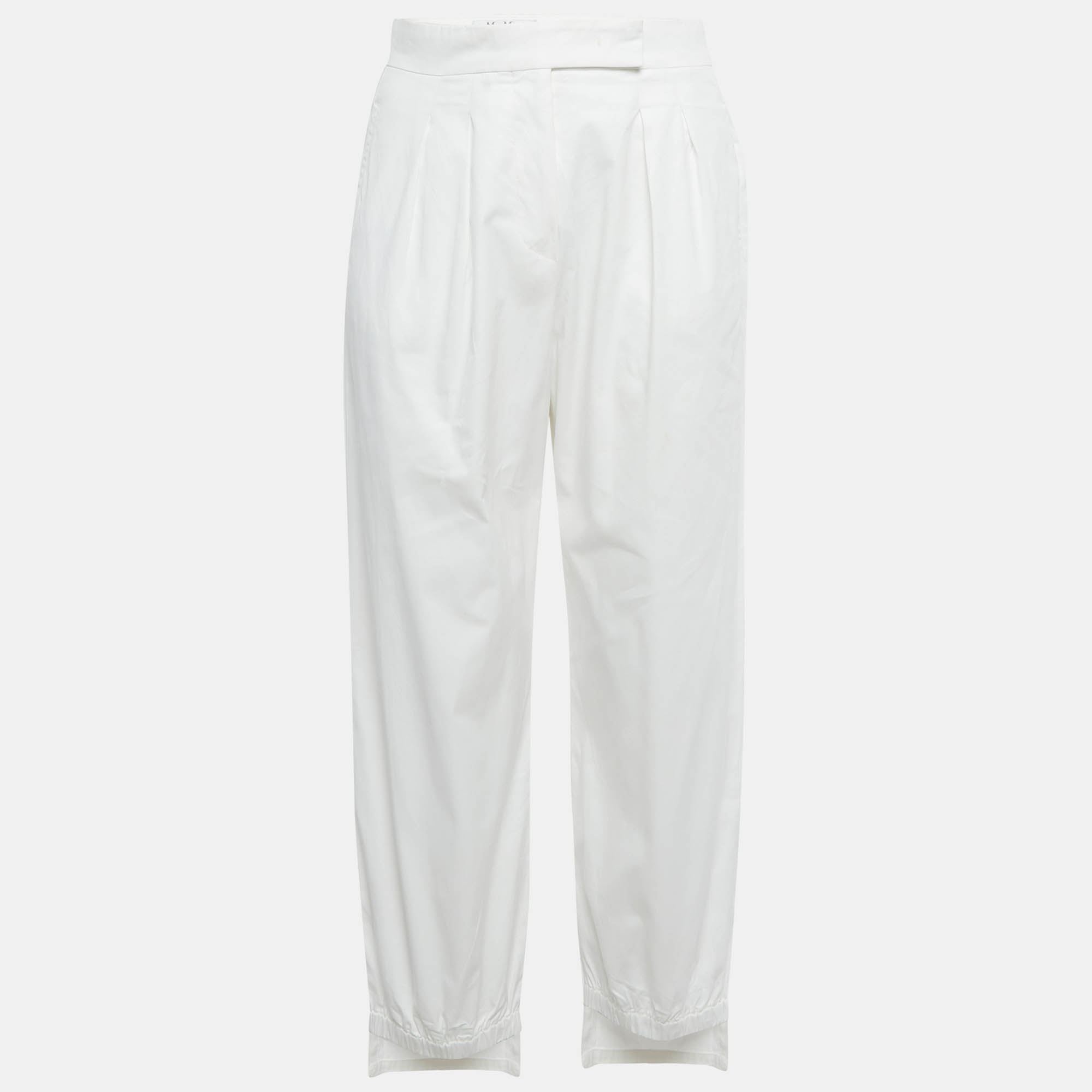 Pre-owned Max Mara White Cotton Asymmetrical Hem Filly Trousers S