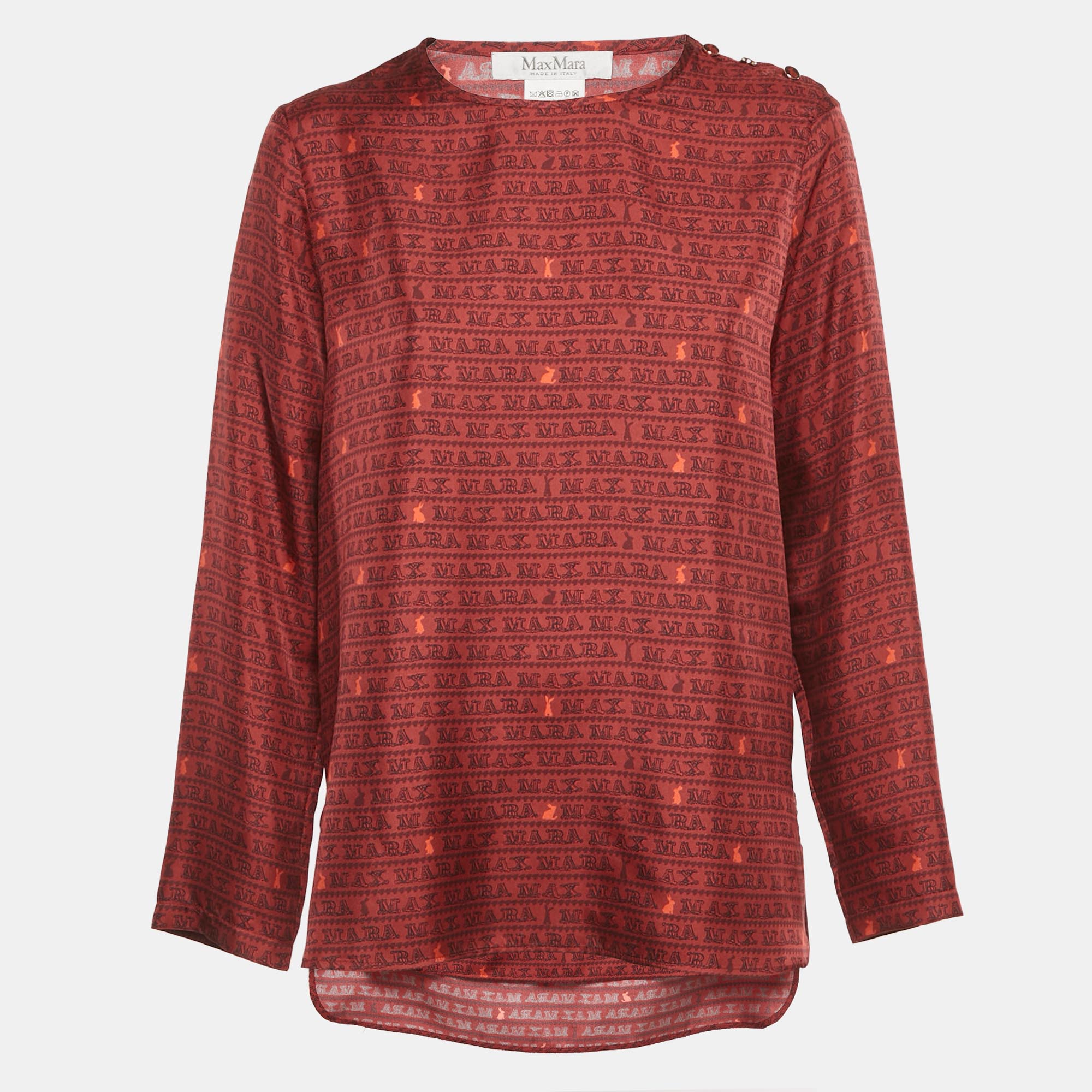 Pre-owned Max Mara Red Overall Print Silk Blouse M