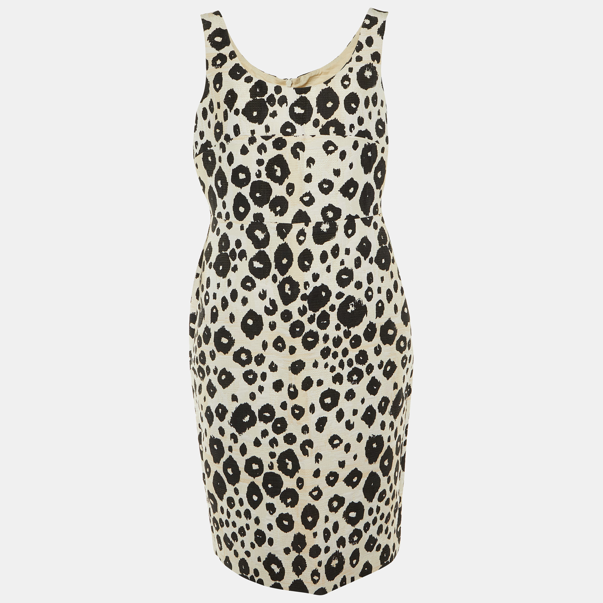 Pre-owned Max Mara Beige /black Animal Print Cotton Blend Midi Dress Xl In Sand