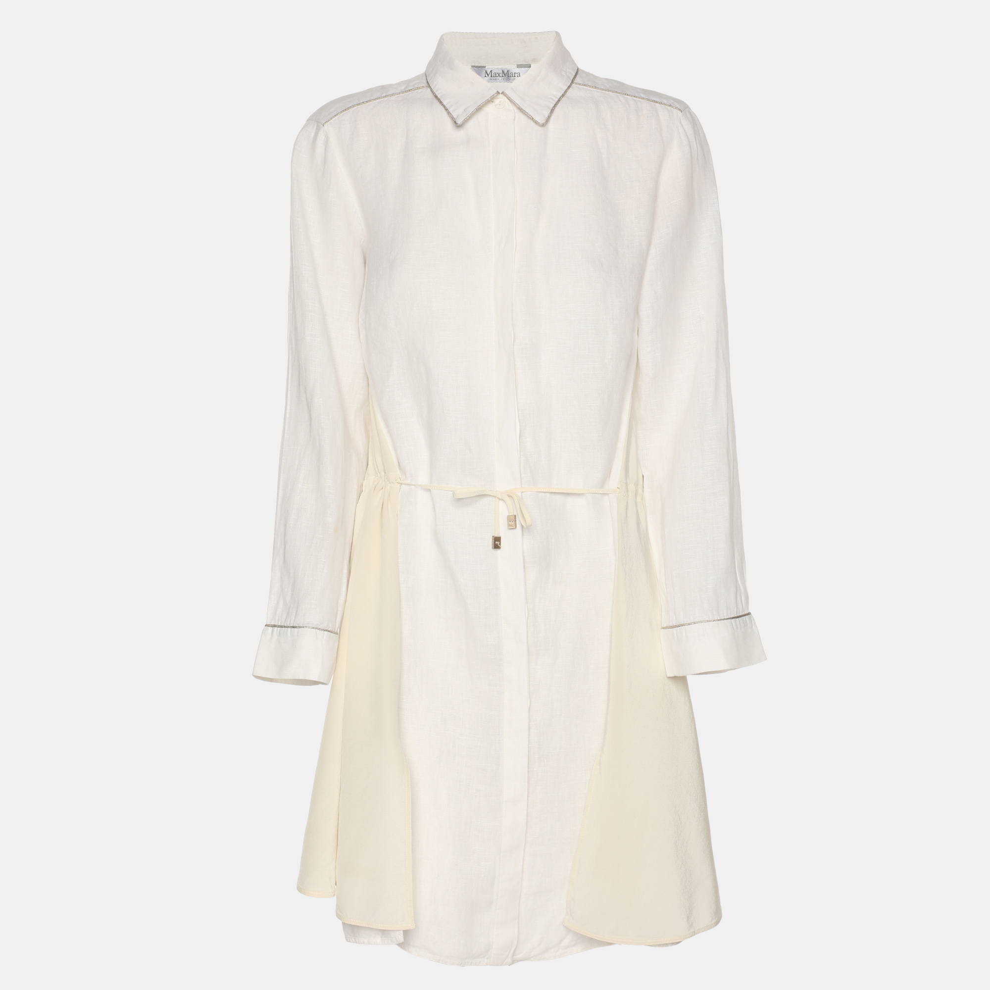 

Max Mara White/Ivory Linen and Crepe Drawstring Tops M