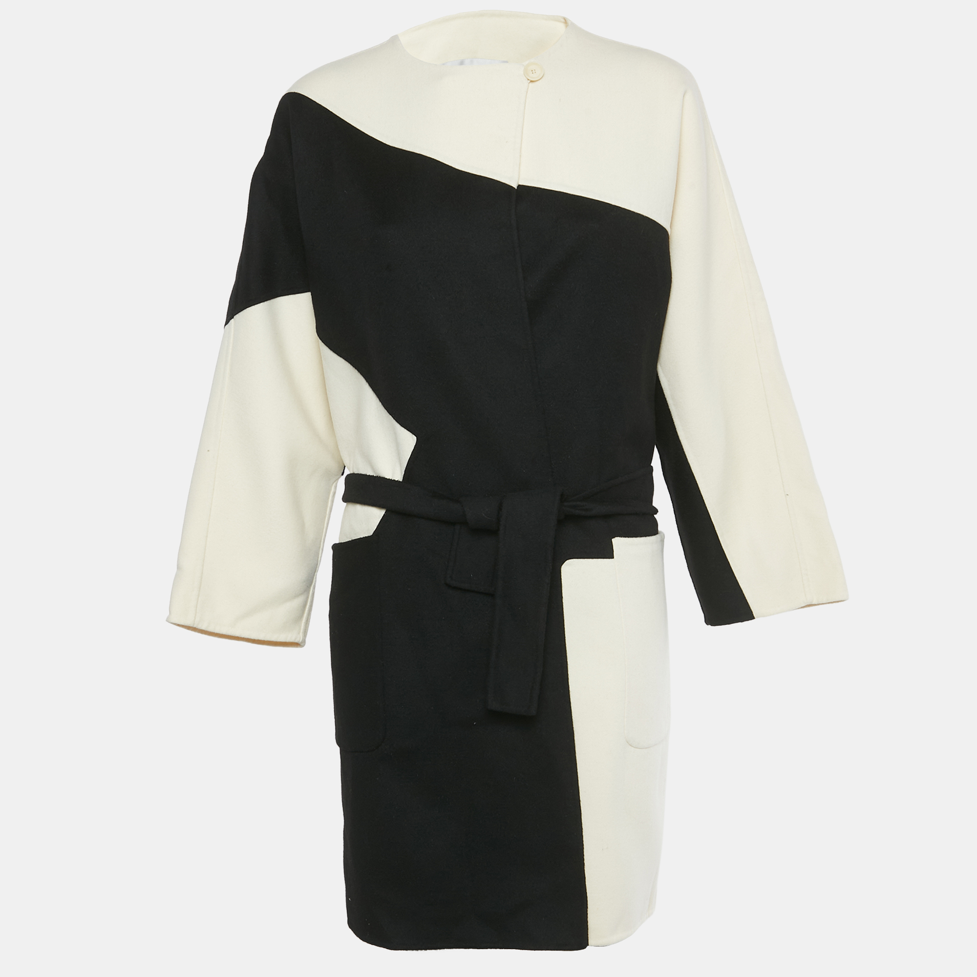 Pre-owned Max Mara White/black Striped Wool Belted Cardigan M