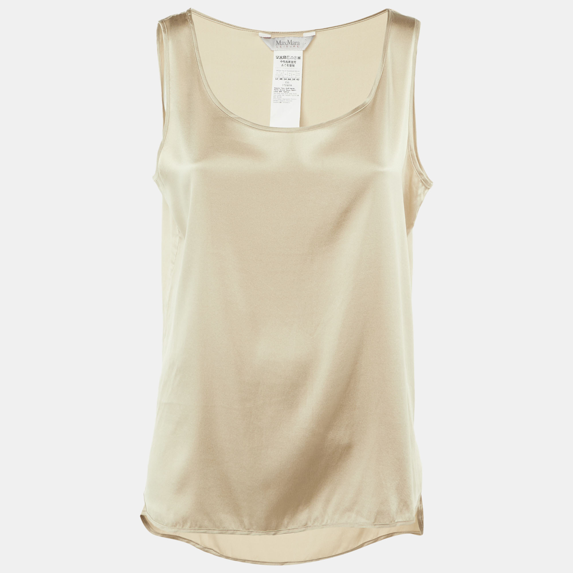 Pre-owned Max Mara Leisure Beige Silk Tank Top L In Sand