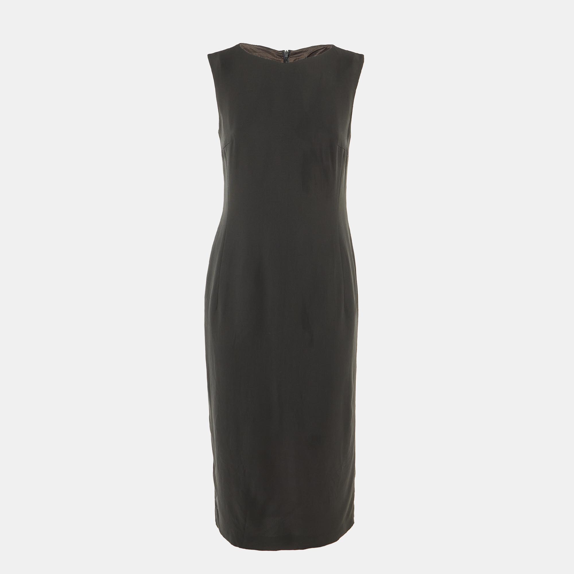 Pre-owned Max Mara Charcoal Grey Crepe Sleeveless Midi Dress M In Gray