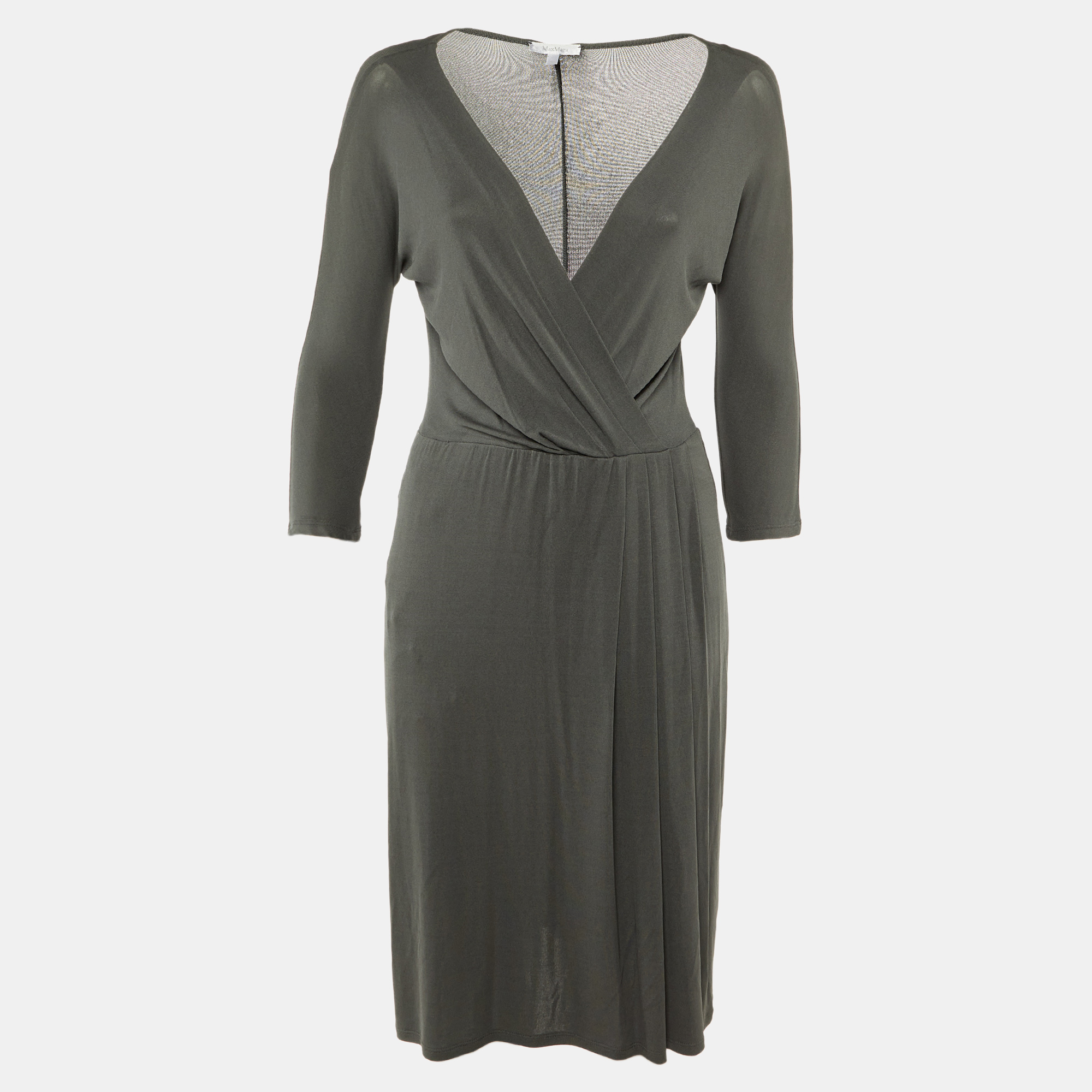 Pre-owned Max Mara Grey Jersey Midi Dress M In Gray
