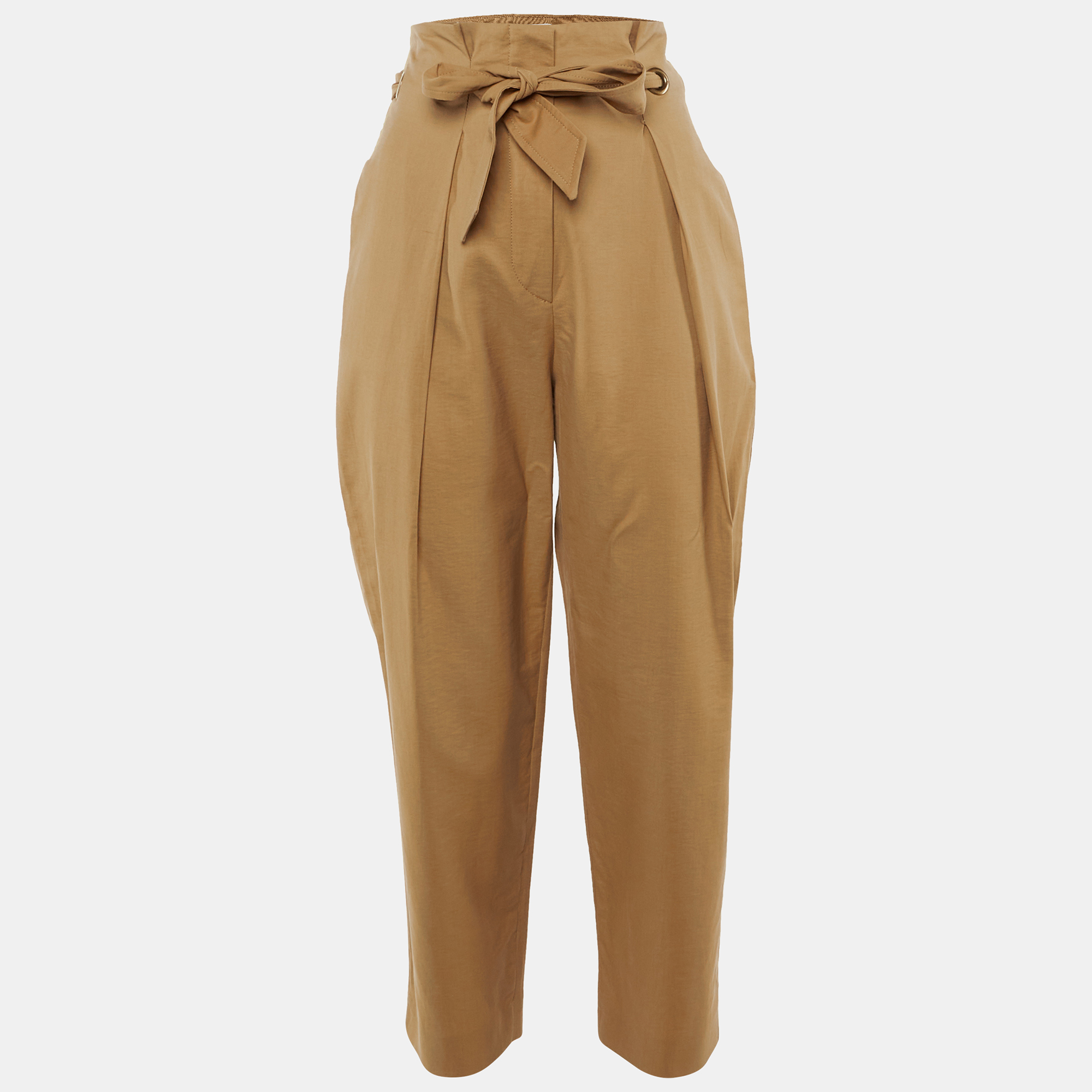

Max Mara Khaki Cotton Paper Bag Waist Trousers M, Brown