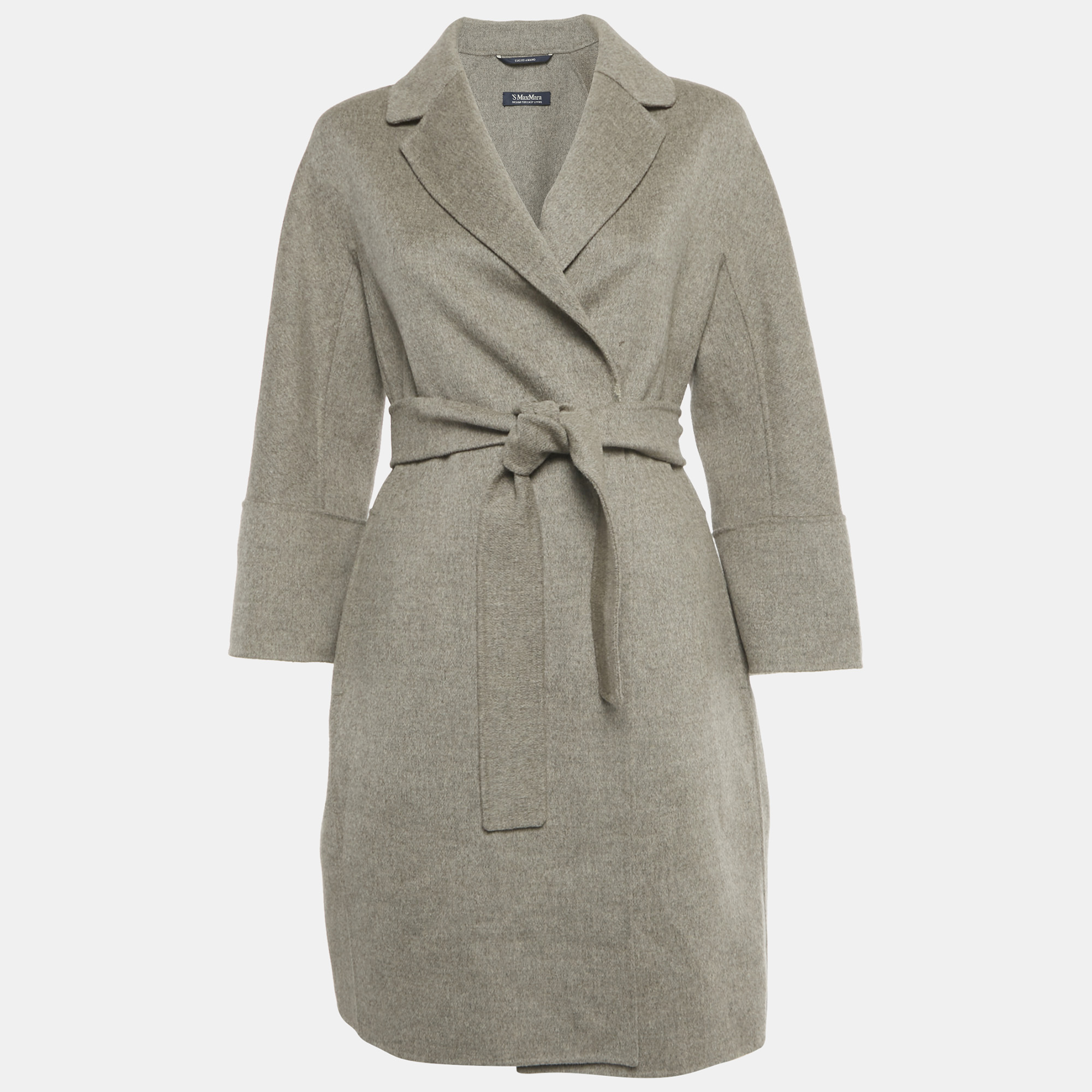 Click to view more detailed imagery on our partner's website Pre-owned Max Mara Grey Wool Open Front Belted Coat M In Gray