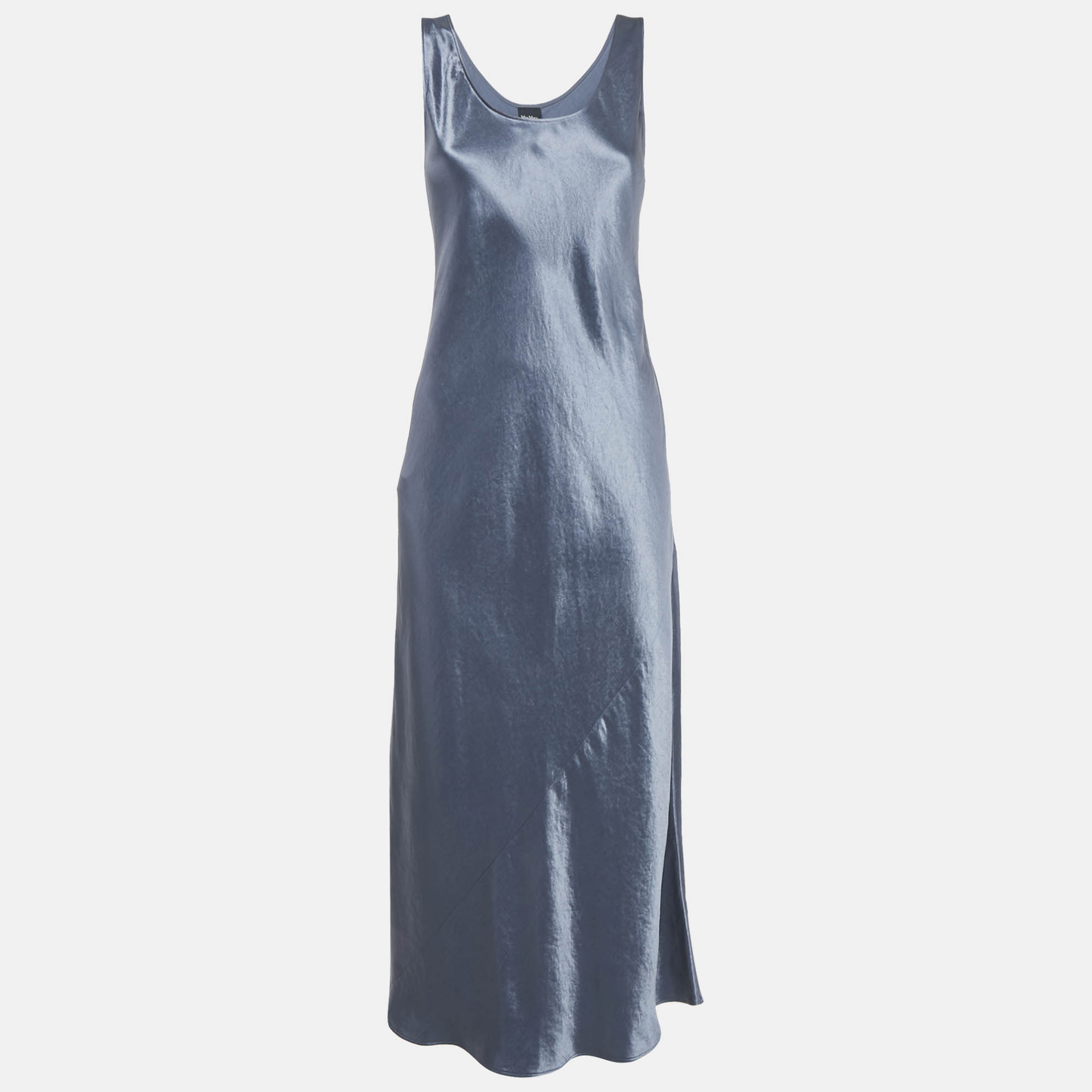 Pre-owned Max Mara Leisure Slate Grey Satin Maxi Dress M In Blue