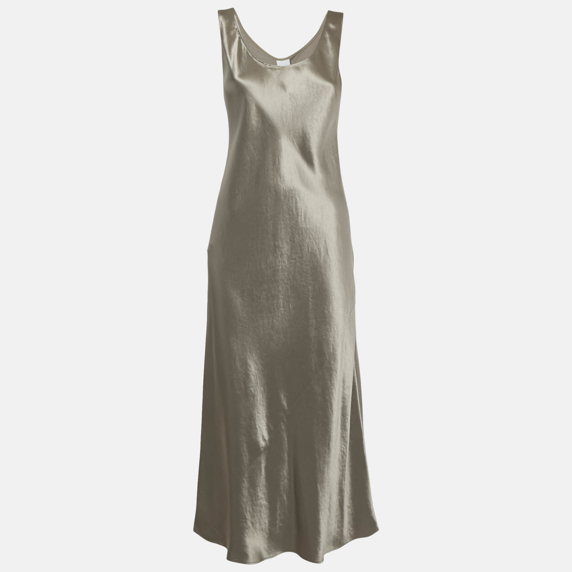 

Max Mara Leisure Champagne Satin Maxi Dress M, Beige